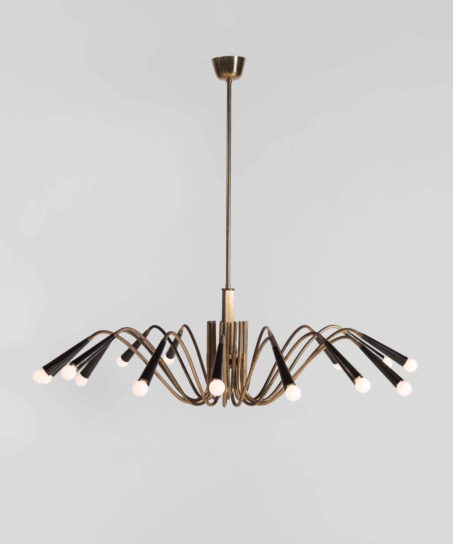 Elegant Italian chandelier with painted black metal shades.

Made in Italy, circa 1950.