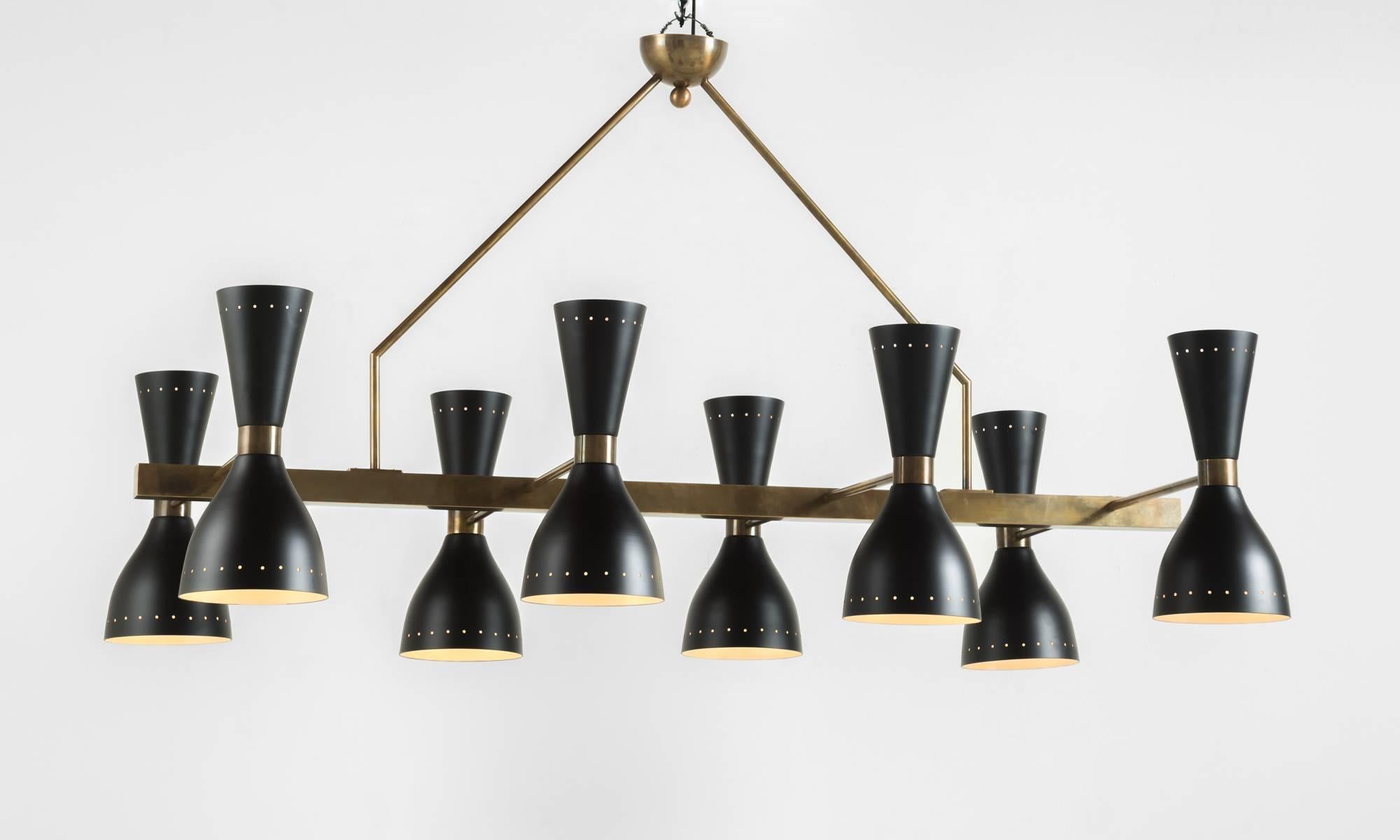 Modern Black & Brass 8-Shade Chandelier, Made in Italy For Sale