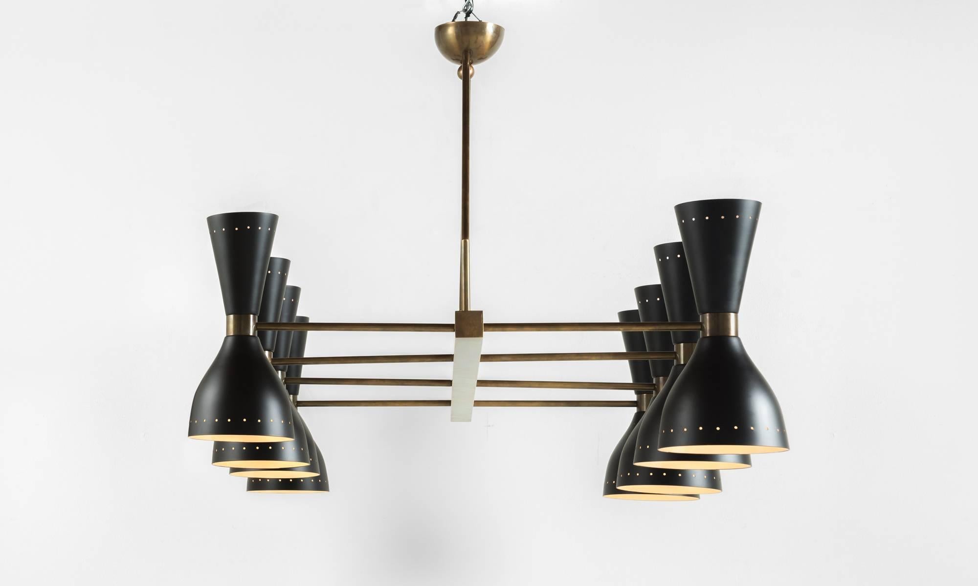 Italian Black & Brass 8-Shade Chandelier, Made in Italy For Sale