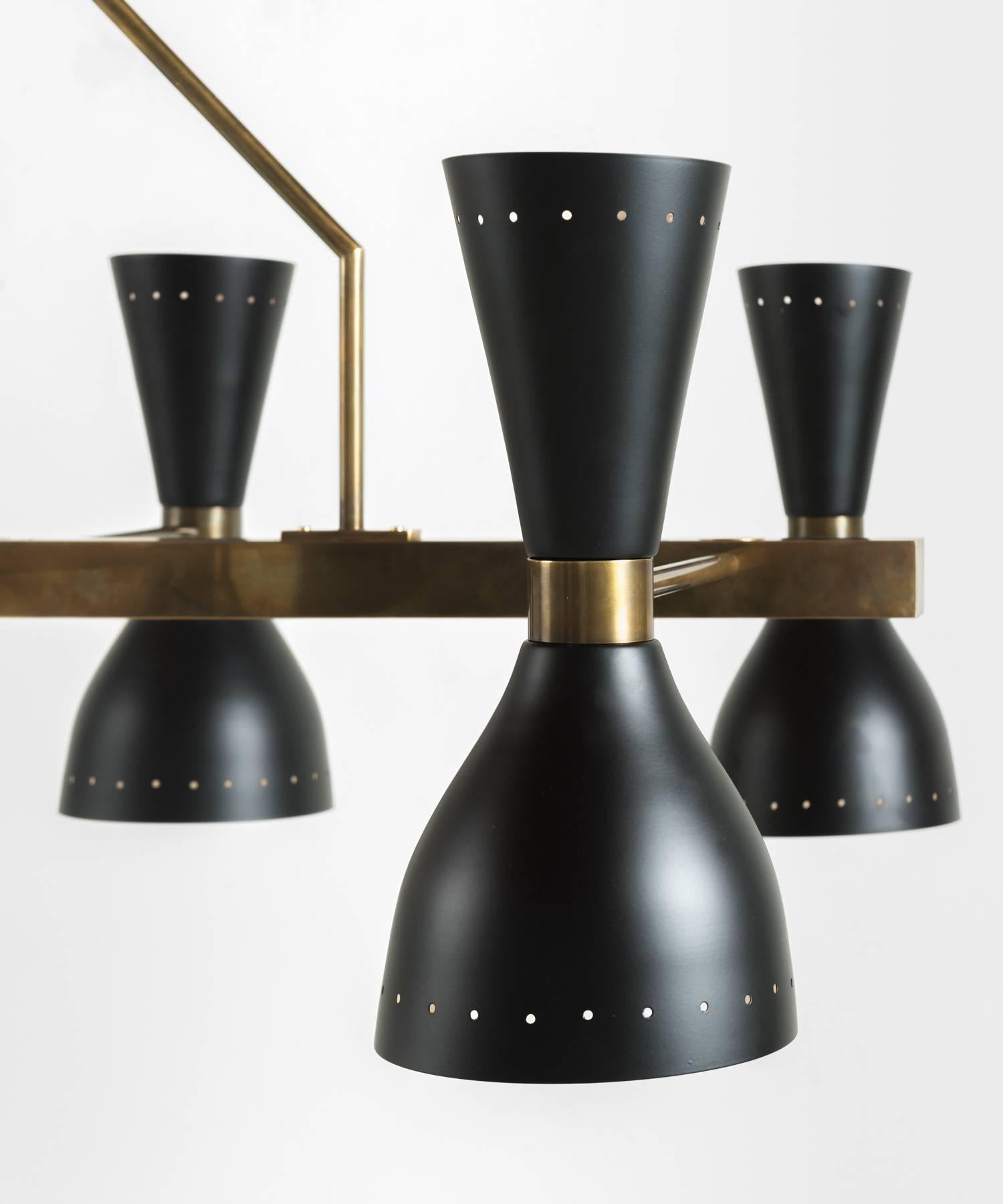 Black & Brass 8-Shade Chandelier, Made in Italy In Excellent Condition For Sale In Culver City, CA