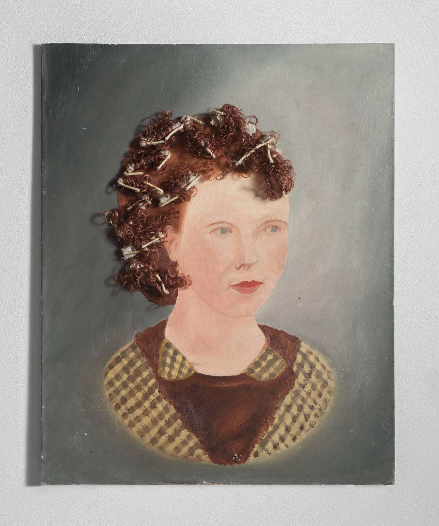 Modern Painting of a Woman with Curlers, circa 1950