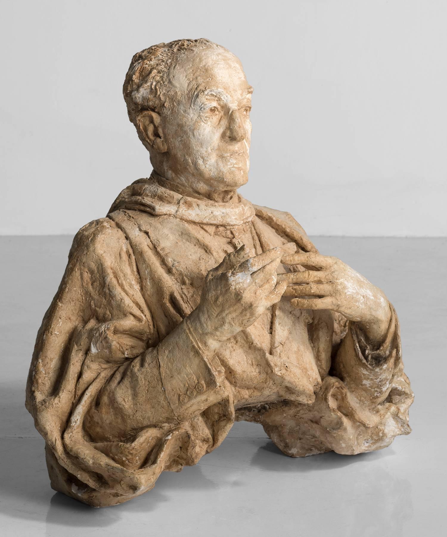 English Plaster Bust of a Priest by Maurice Lambert, circa 1950
