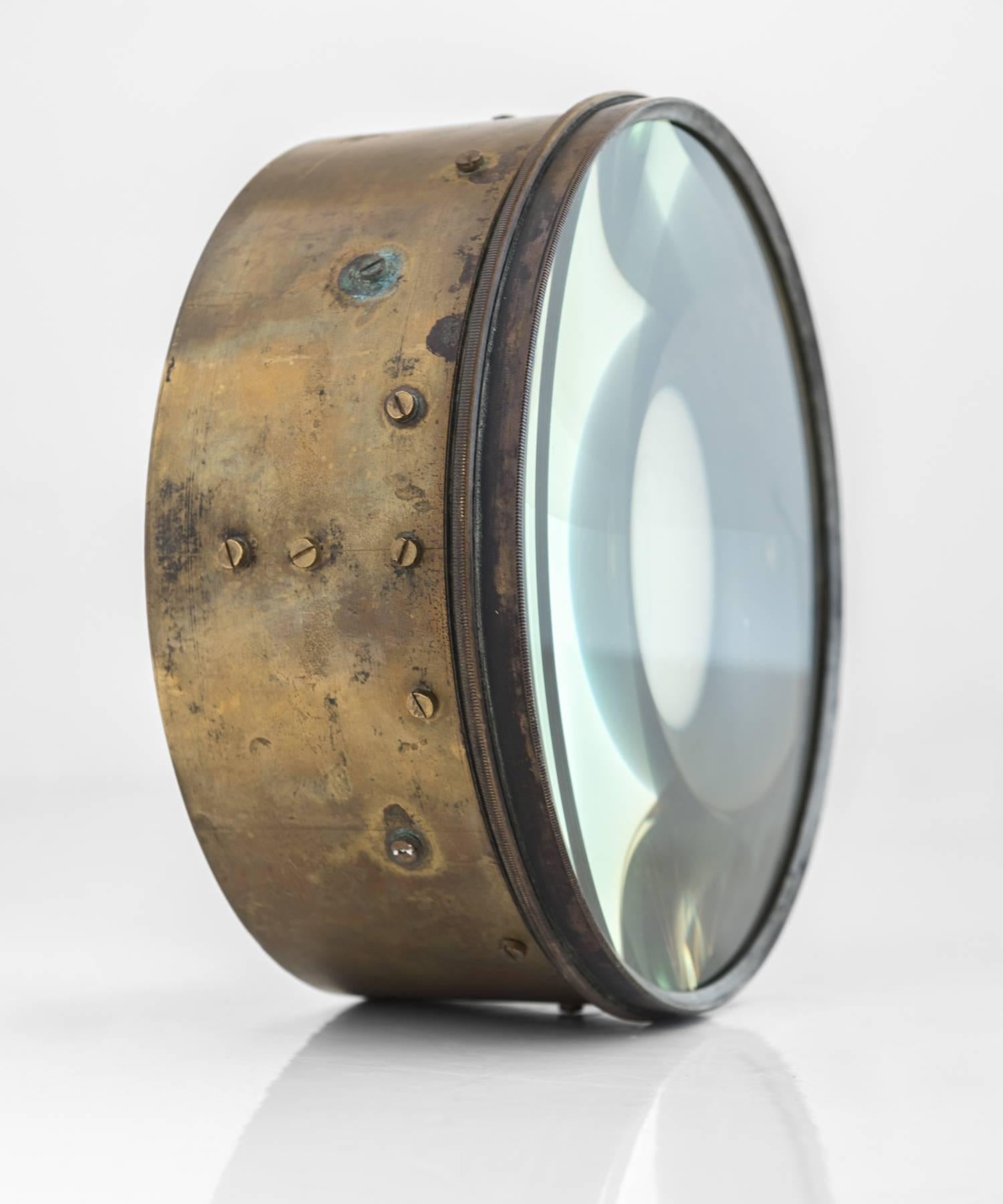 Large Brass Magnifying Lens, circa 1910 In Good Condition In Culver City, CA