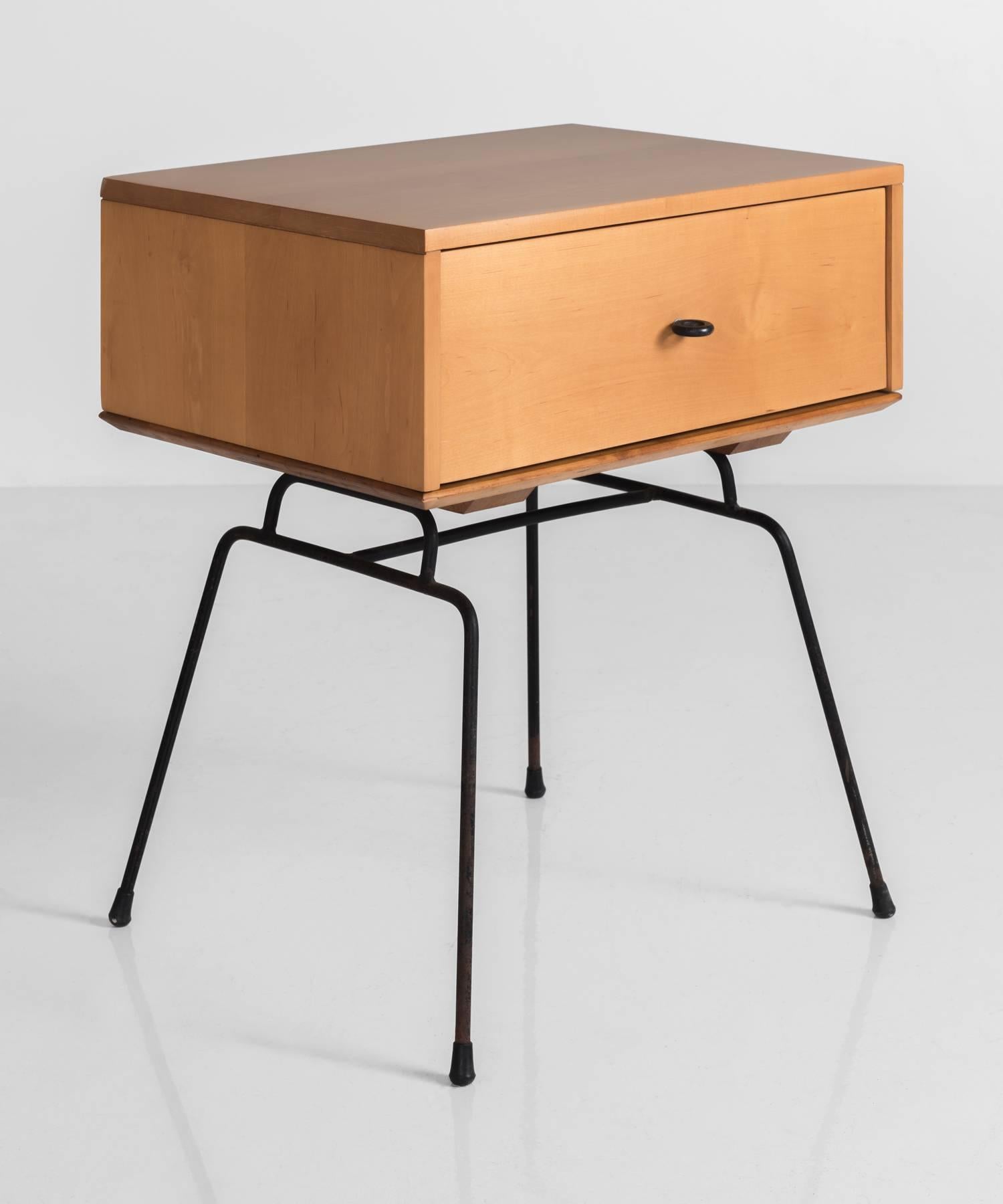 Model 1500-15 nightstand. Birchwood frame, on enameled steel legs.