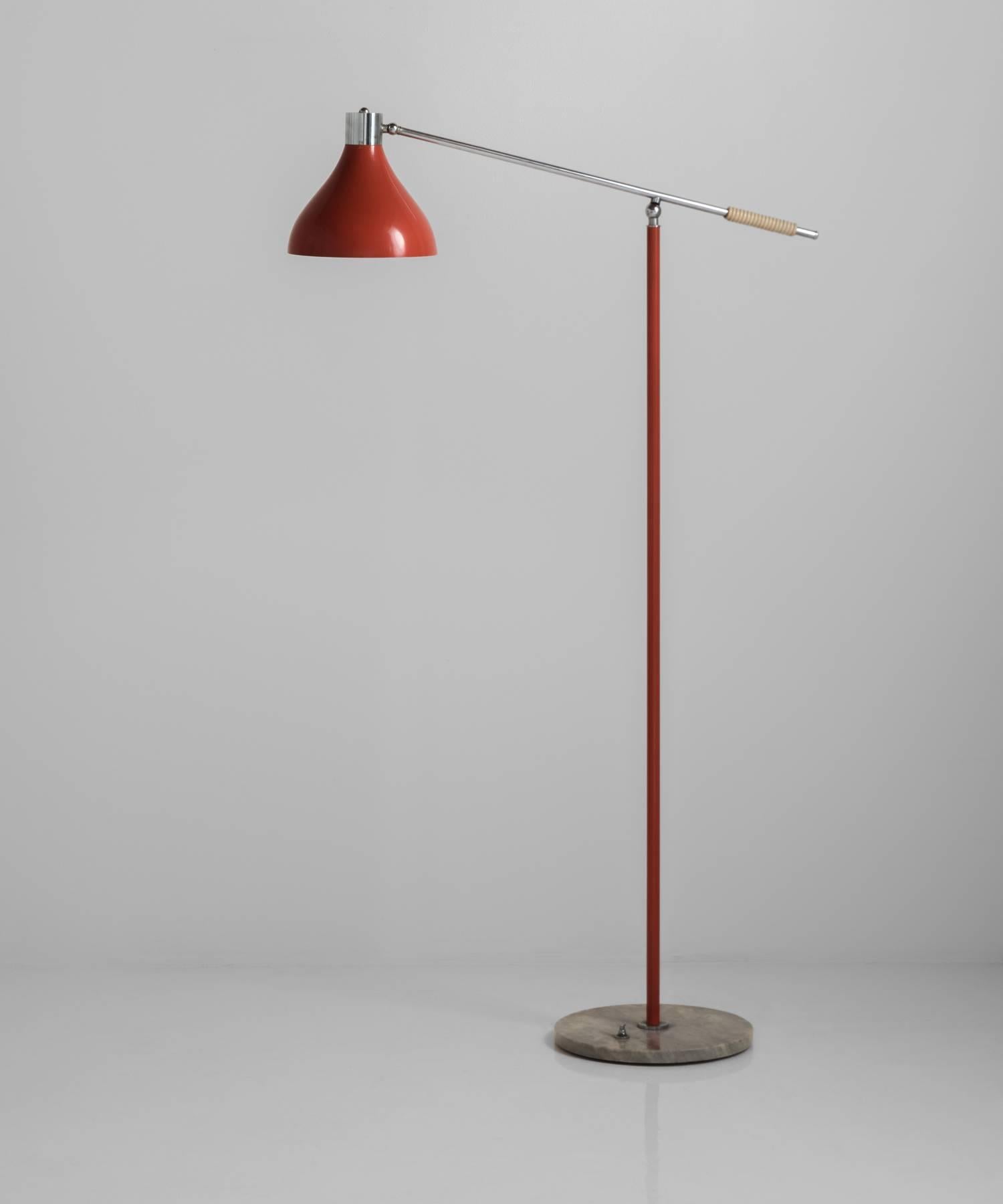 Mid-Century Modern Stilux Red Metal and Chrome Floor Lamp