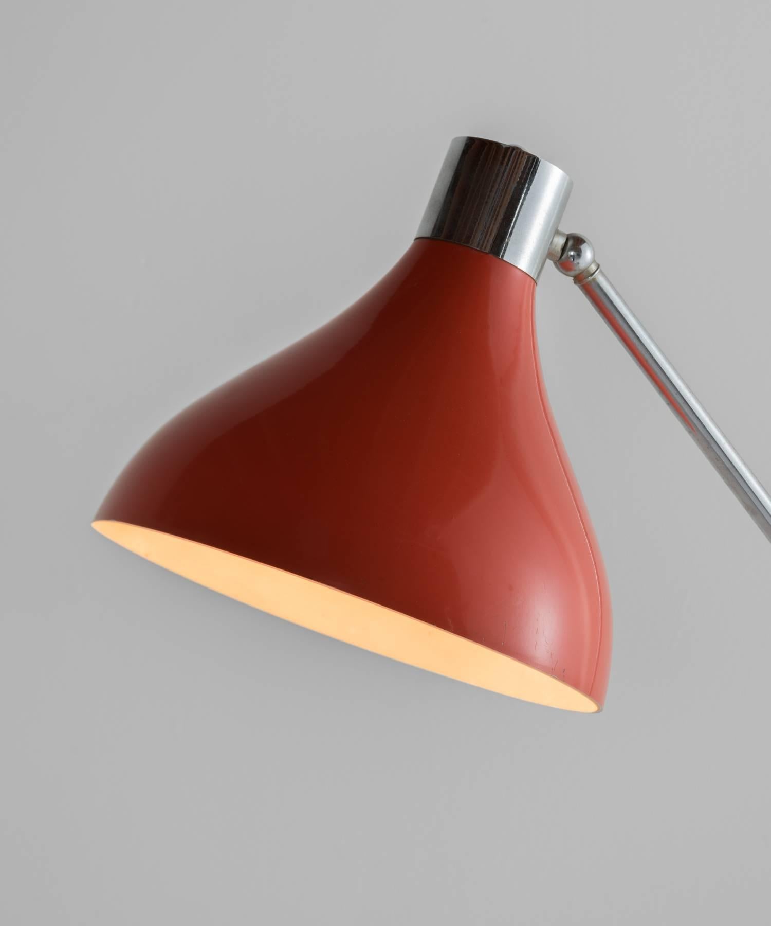 Italian Stilux Red Metal and Chrome Floor Lamp