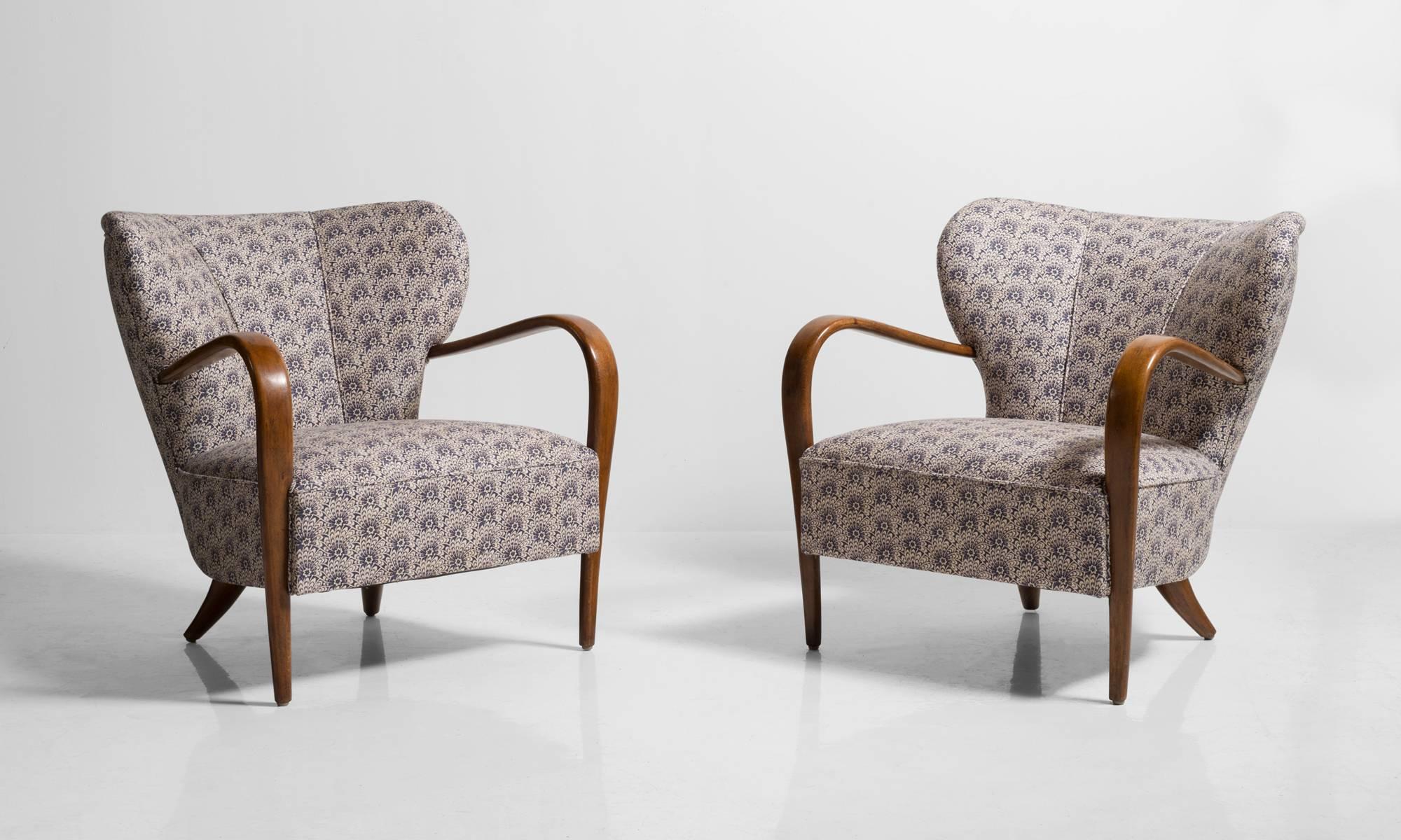 Smaller form, reupholstered in Liberty of London Archival Linen-Cotton fabric.