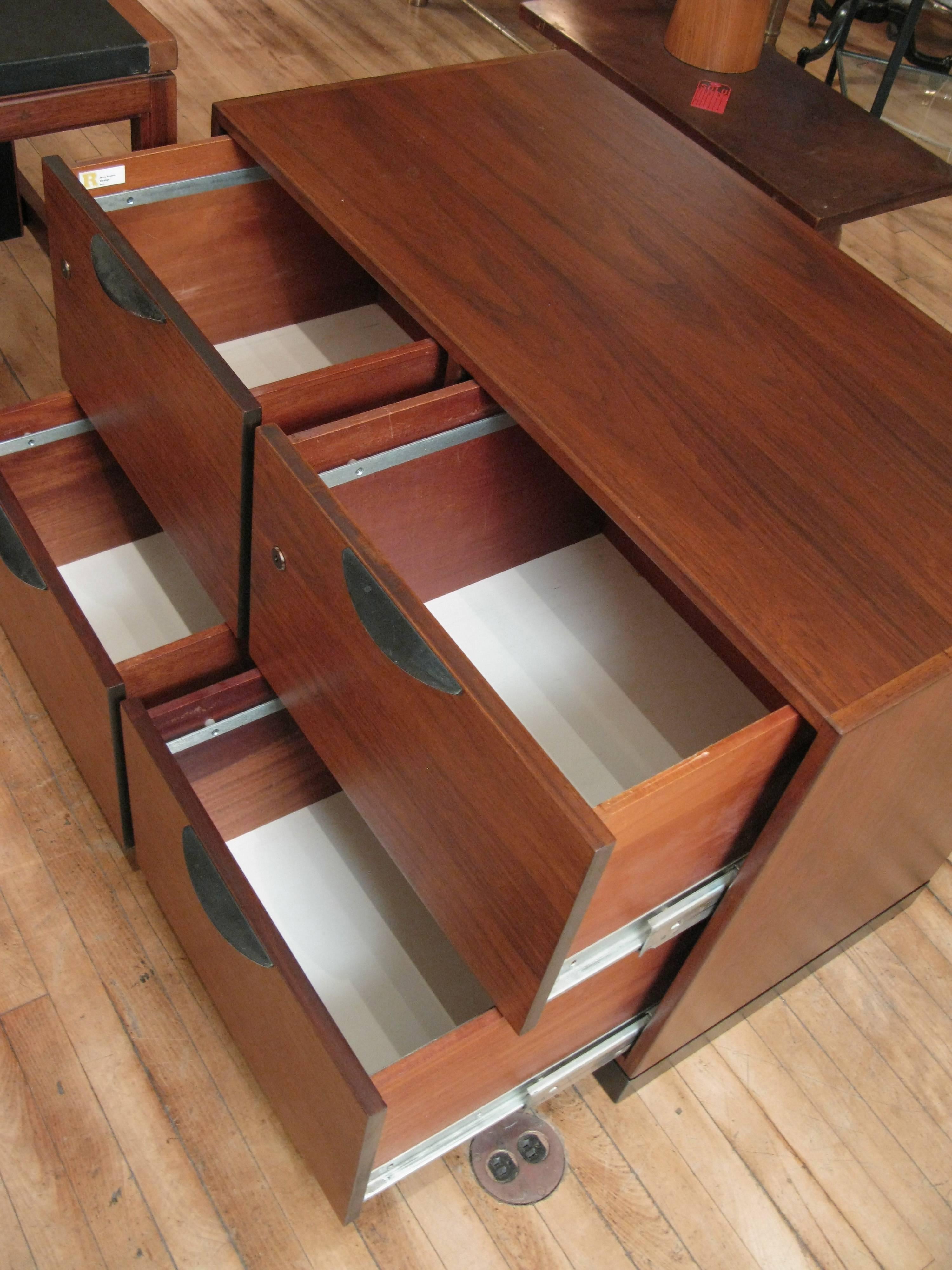 Mid-20th Century Vintage 1950s Large Walnut Executive Desk and File Cabinet by Jens Risom