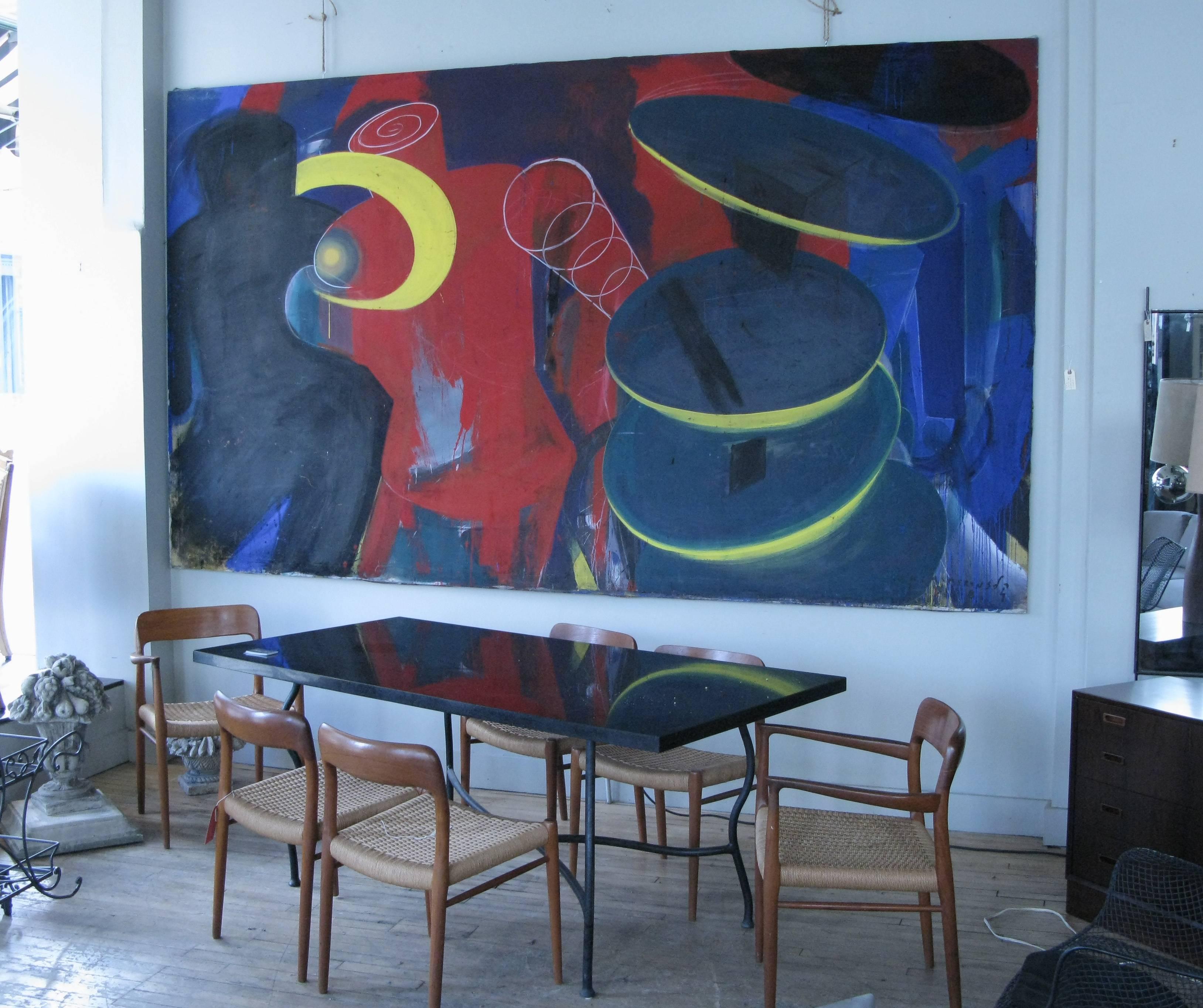 A very large-scale modern painting by London based, Israeli artist Gabriel Klasmer in oil and pastel on canvas. Klasmer's paintings are in the collection of the Museum of Modern Art.