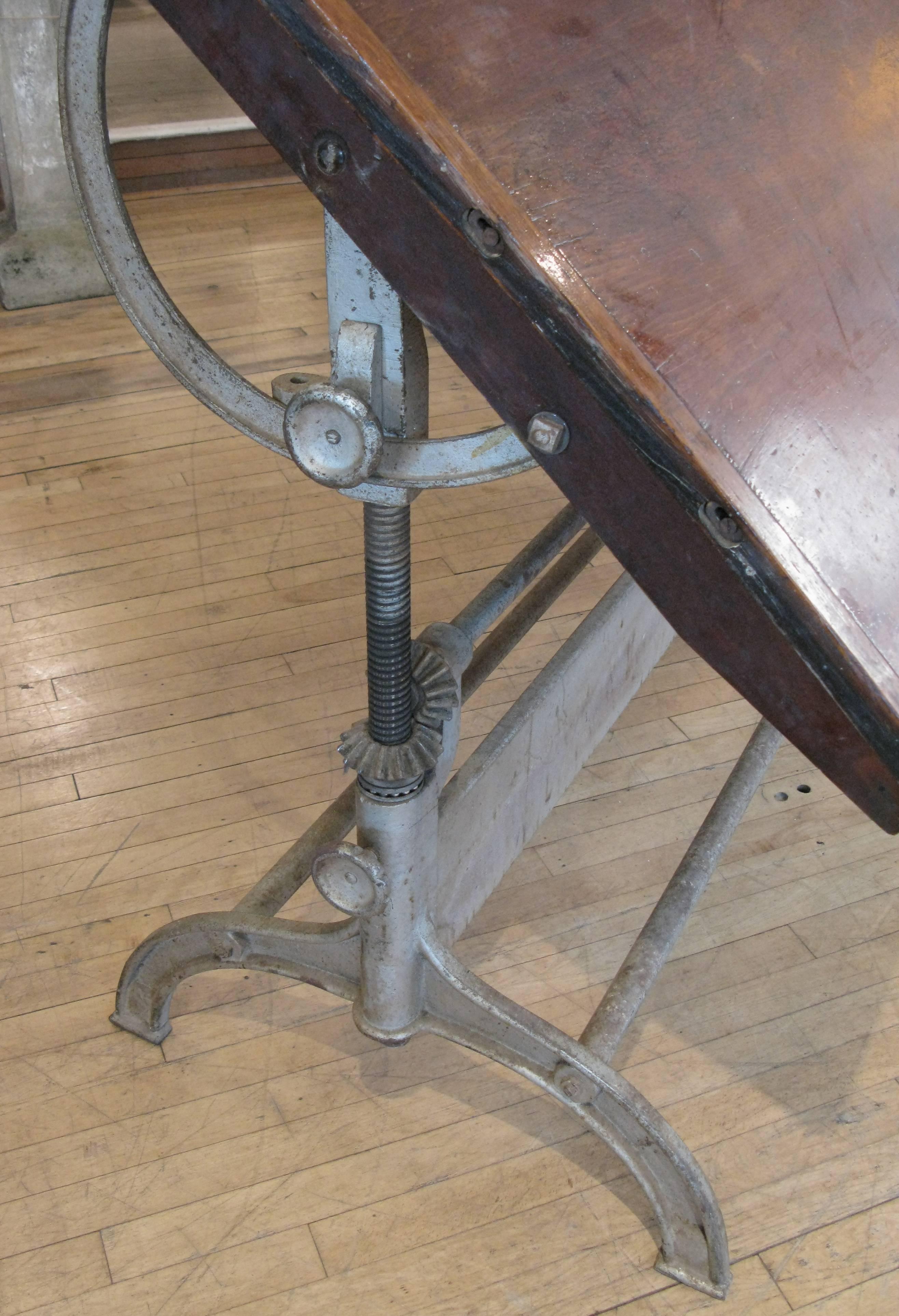 Early 20th Century Antique Industrial Cast Iron Adjustable Drafting Table