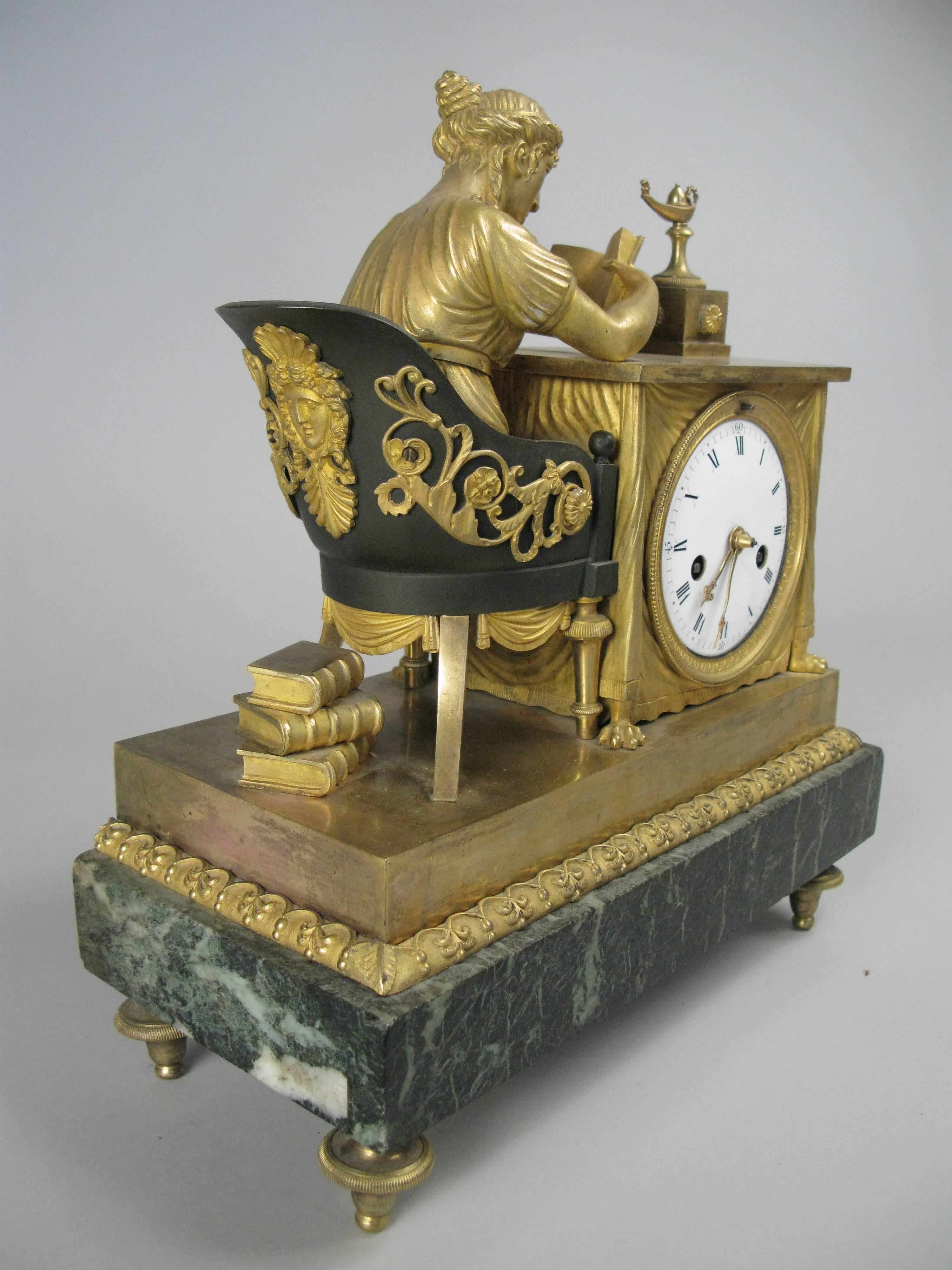 Antique 19th Century French Empire Gilt Bronze and Marble Mantel Clock 1