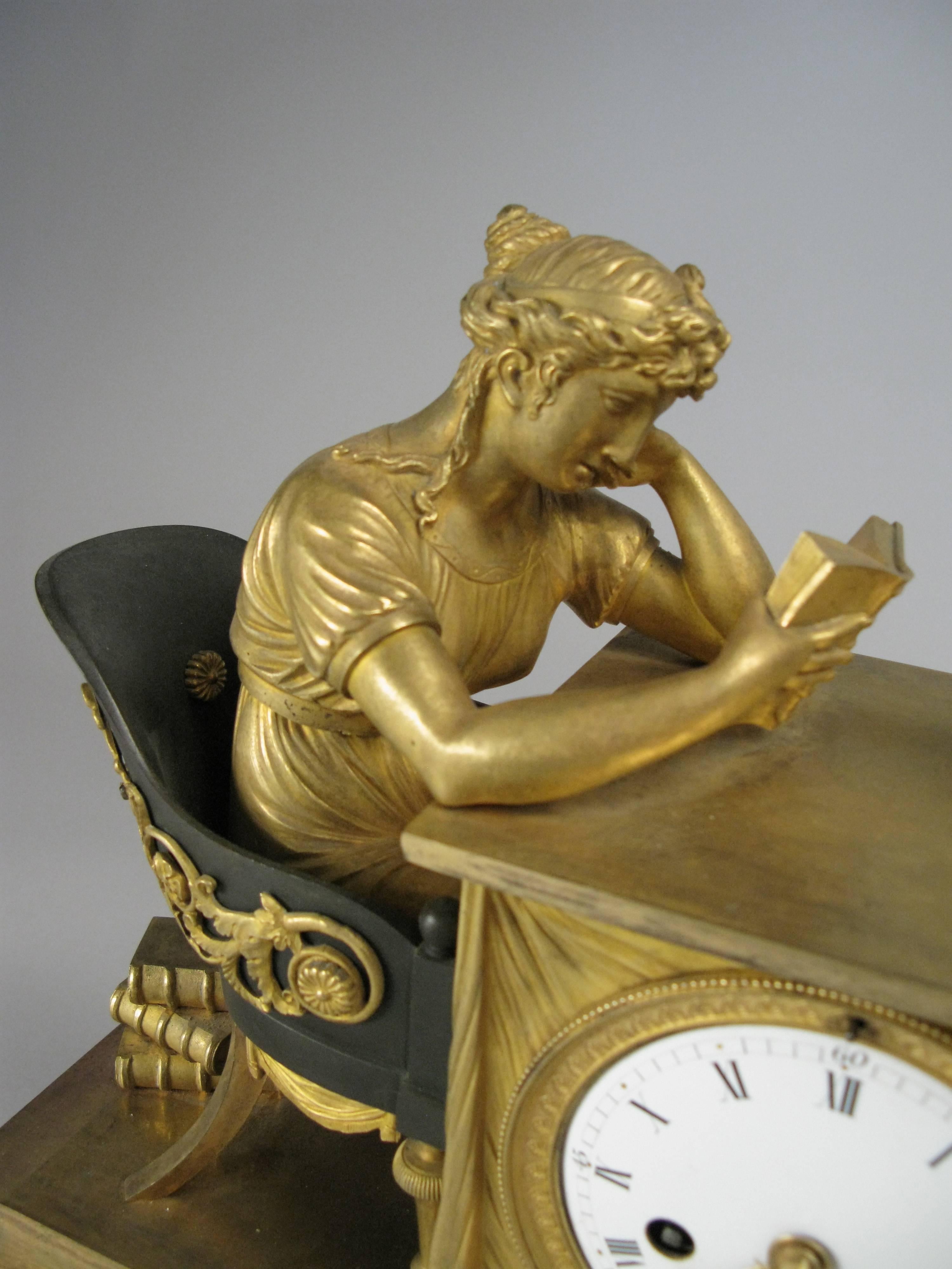 Antique 19th Century French Empire Gilt Bronze and Marble Mantel Clock In Excellent Condition In Hudson, NY