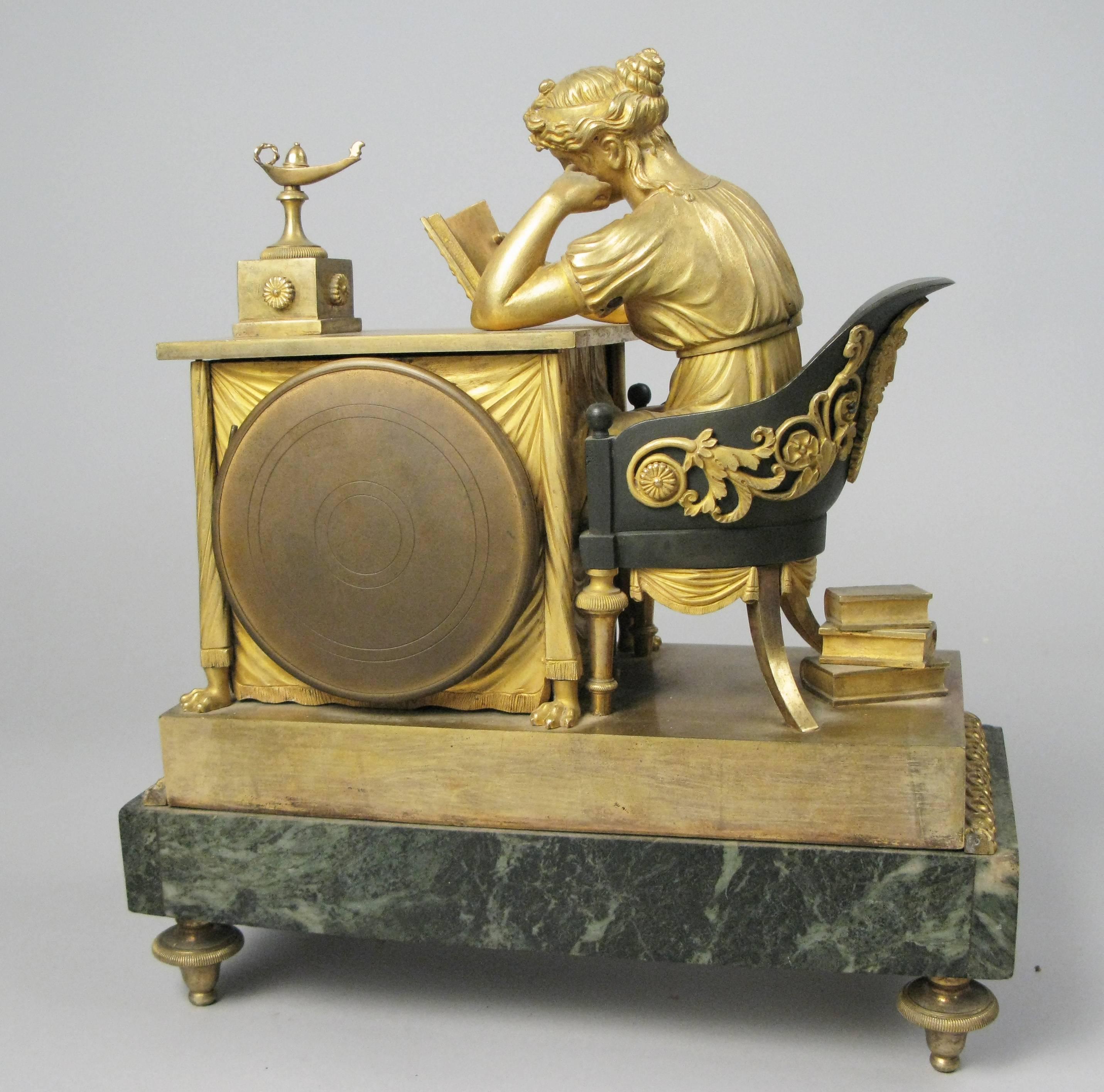 Antique 19th Century French Empire Gilt Bronze and Marble Mantel Clock 6