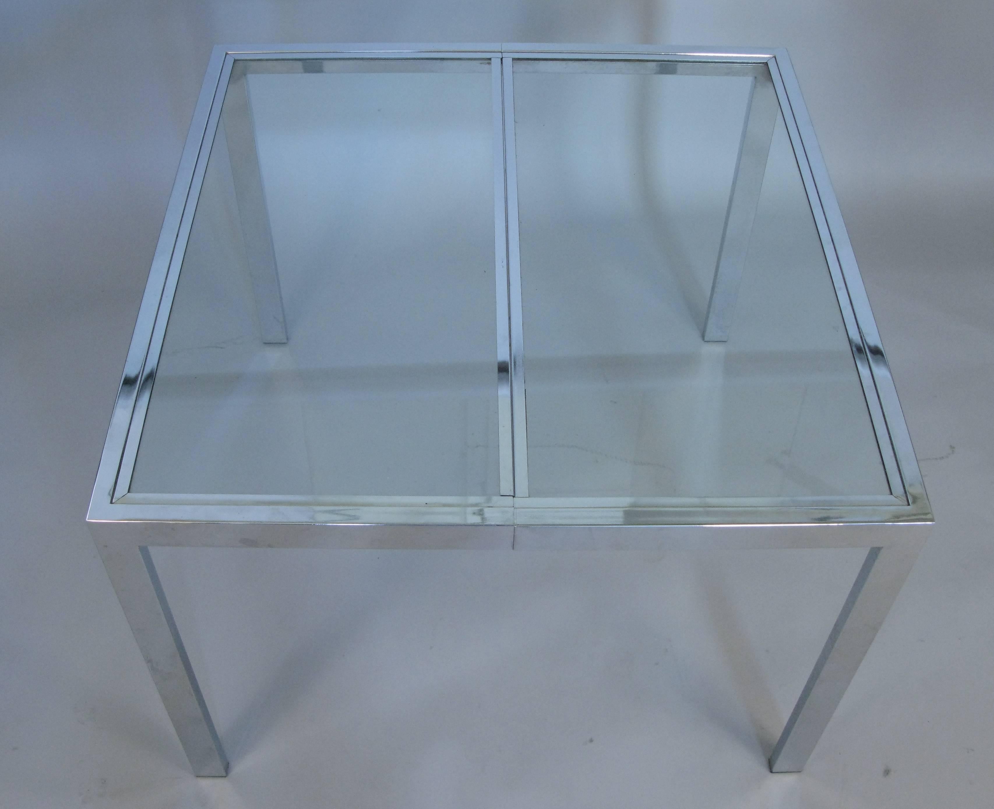 American Vintage 1970s Chrome and Glass Extension Dining Table