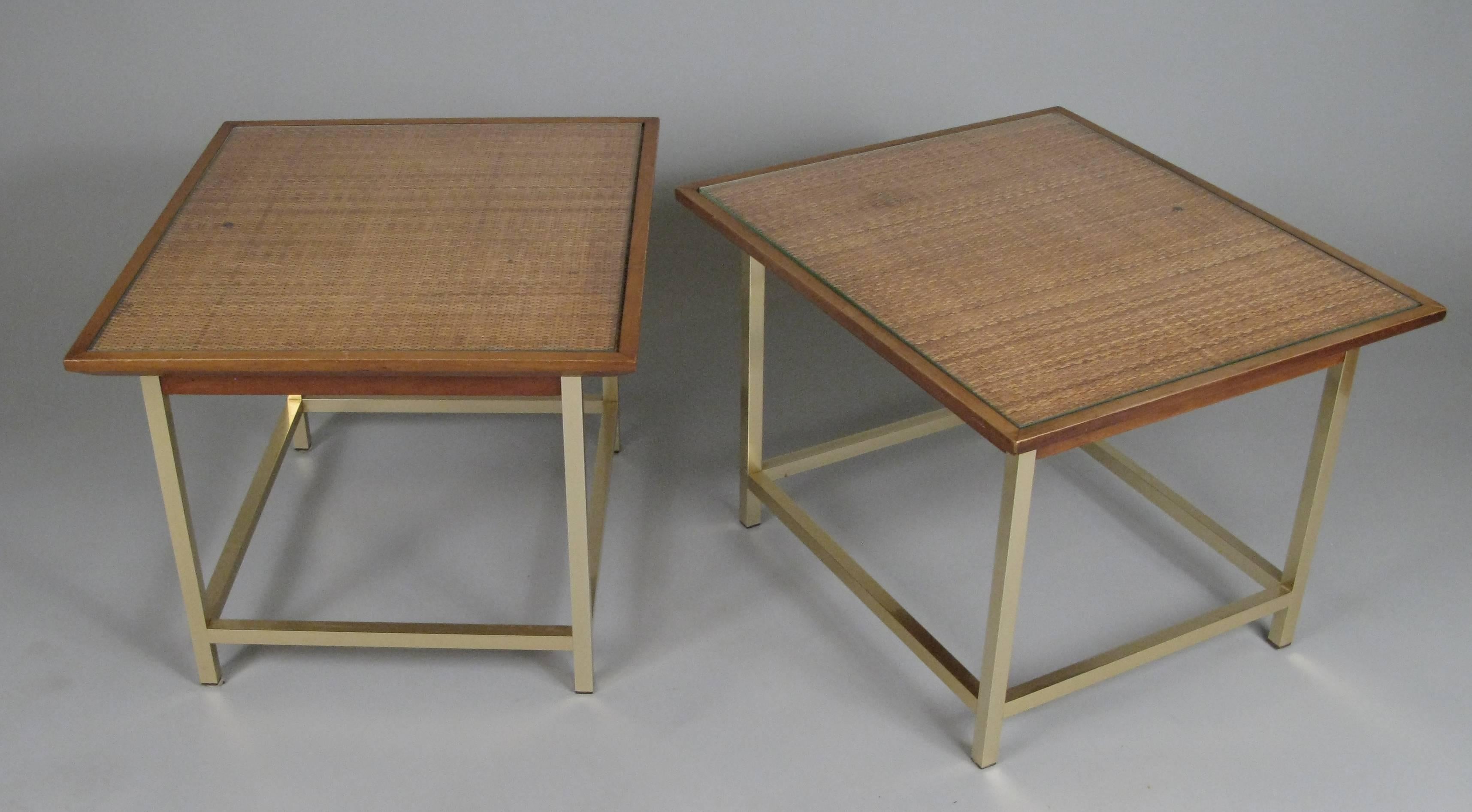 Pair of Vintage Brass and Walnut Tables by Kipp Stewart for Drexel In Good Condition In Hudson, NY