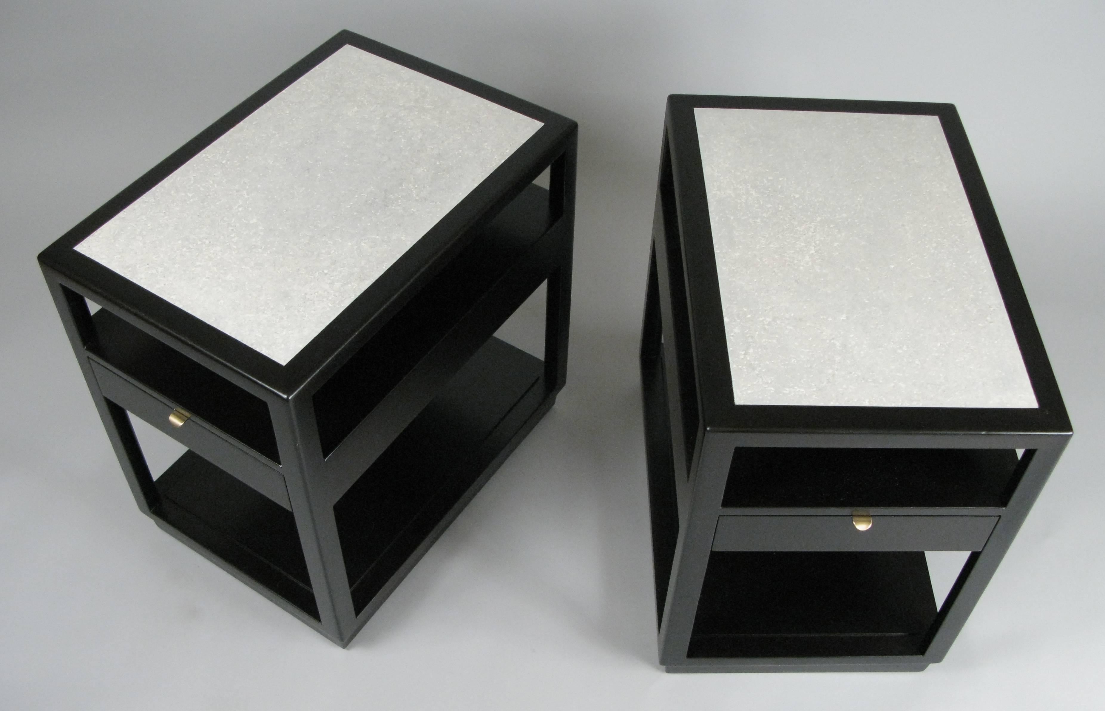American Pair of Ebonized Mahogany and Cork Nightstands by Edward Wormley for Dunbar