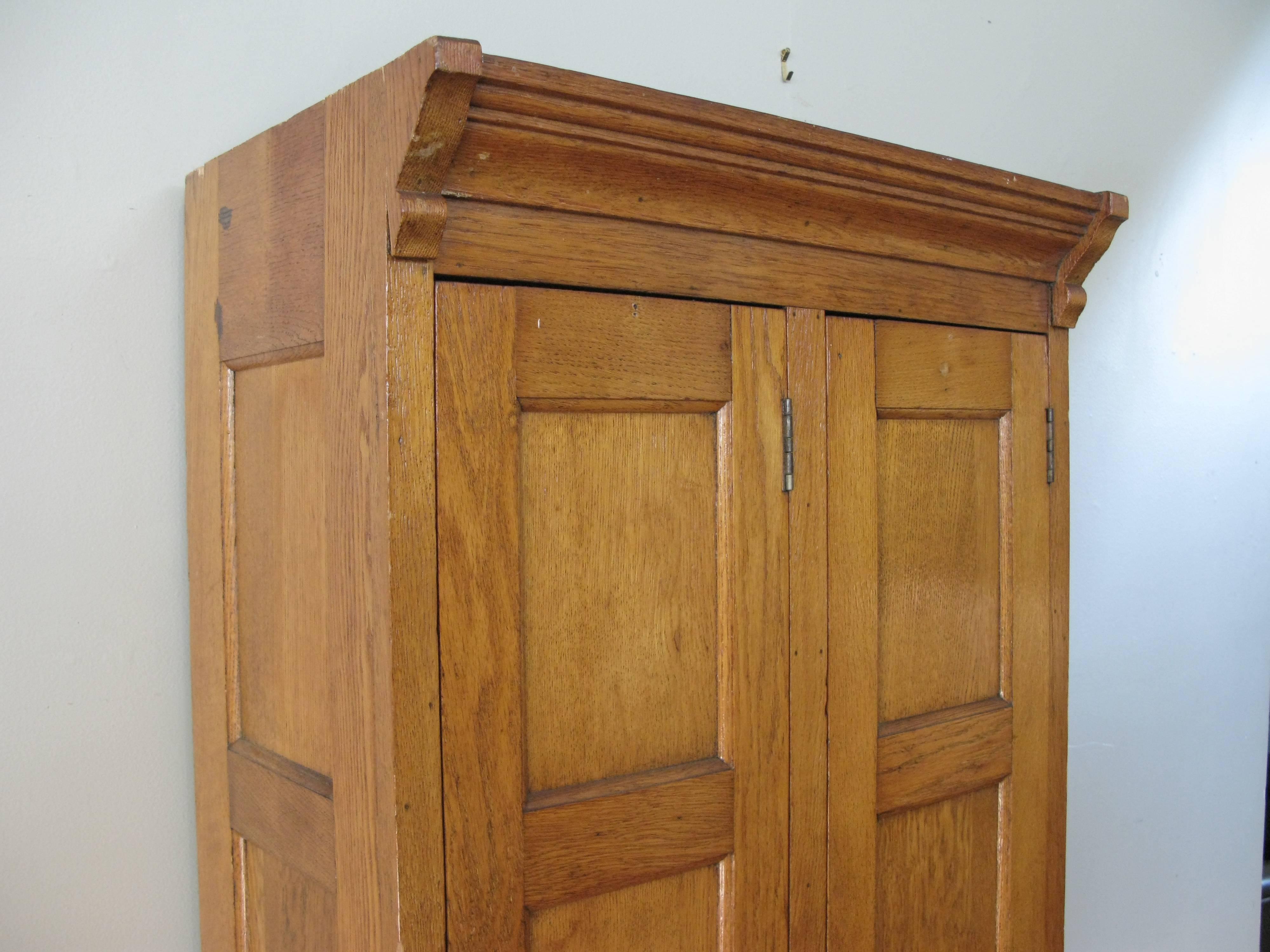 Antique 1940s Two-Door Oak Locker Cabinet In Good Condition In Hudson, NY