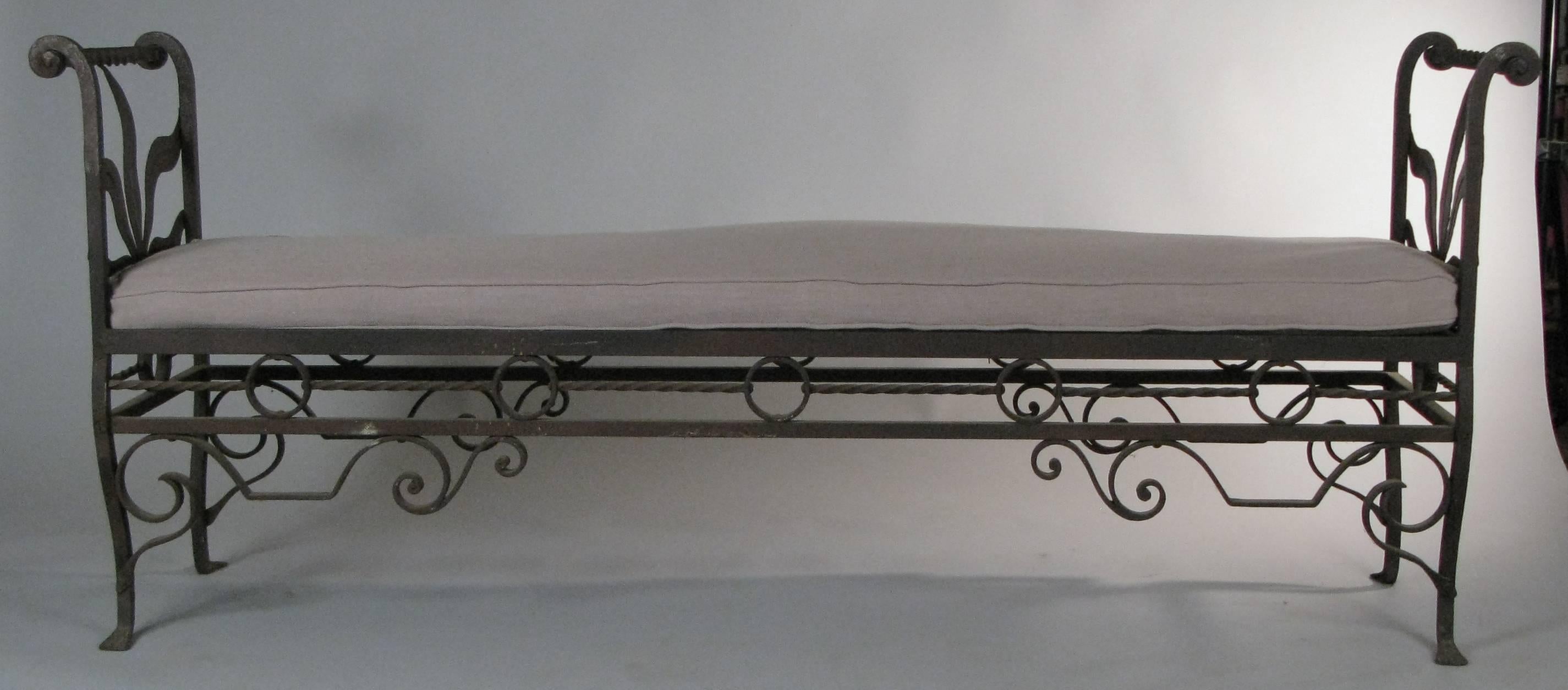 Antique 1920s Wrought Iron Bench 3