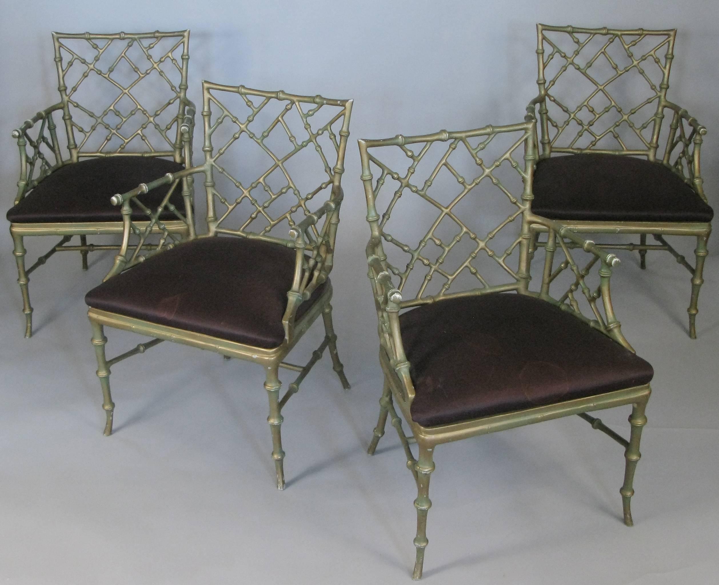 American Set of Four Vintage Metal Bamboo Armchairs by Phyllis Morris