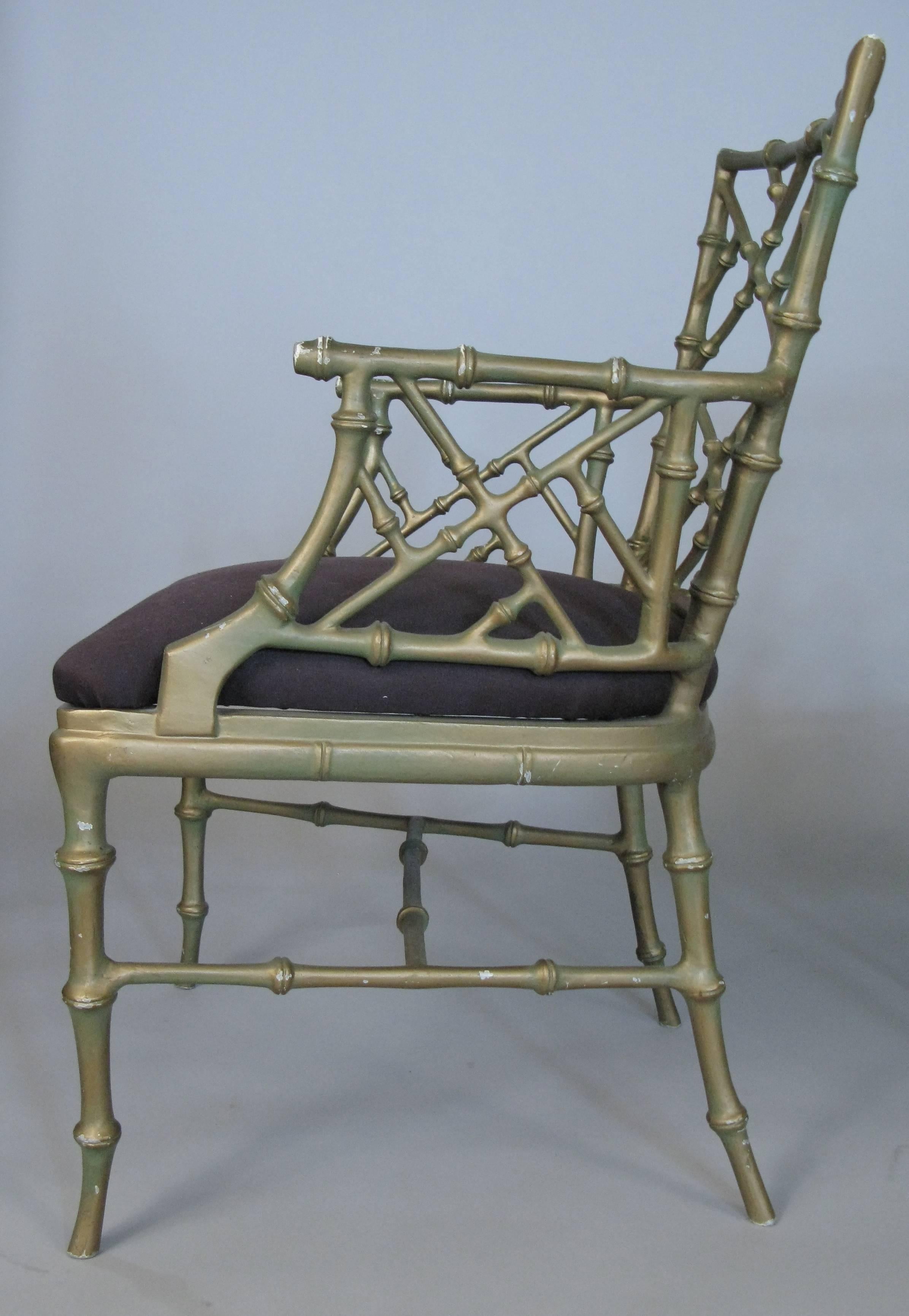 Set of Four Vintage Metal Bamboo Armchairs by Phyllis Morris In Good Condition In Hudson, NY