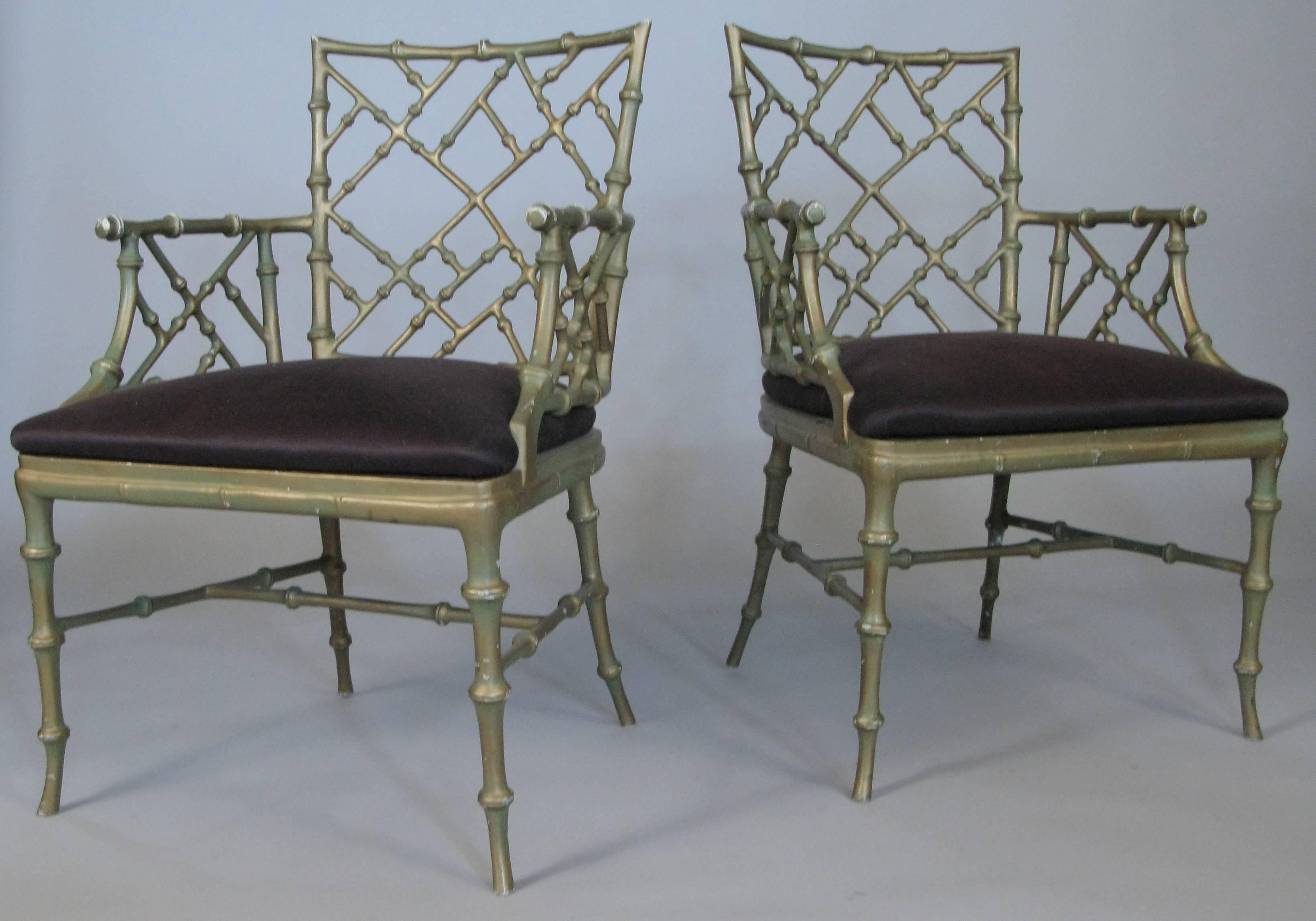 Mid-20th Century Set of Four Vintage Metal Bamboo Armchairs by Phyllis Morris