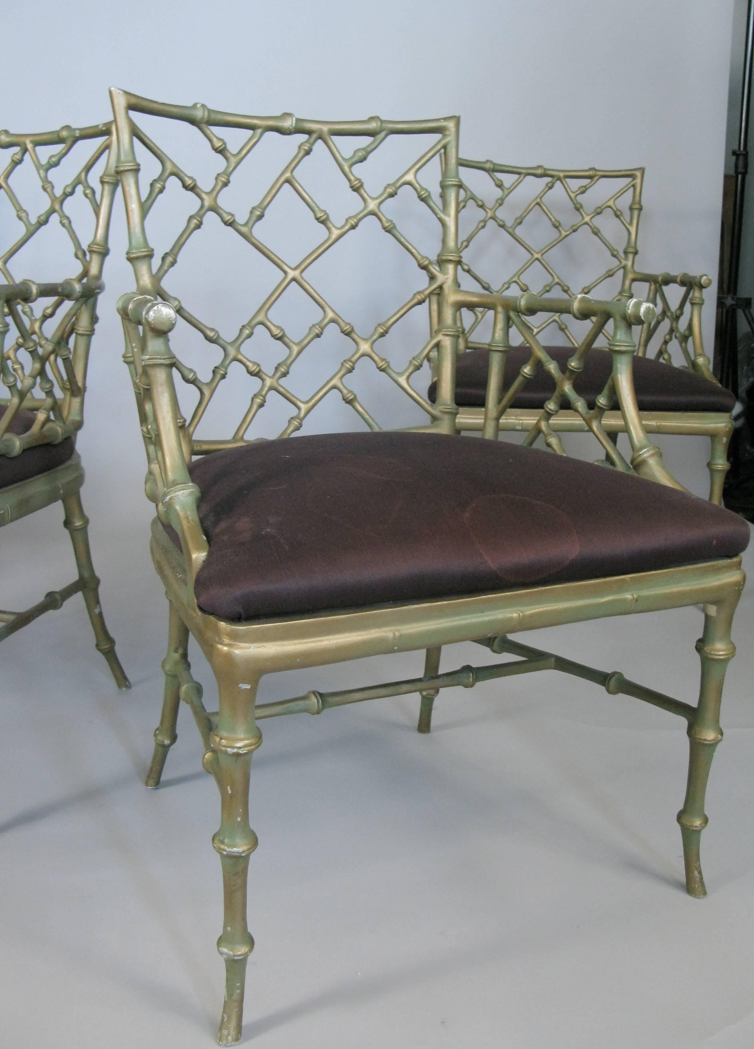 Set of Four Vintage Metal Bamboo Armchairs by Phyllis Morris 1