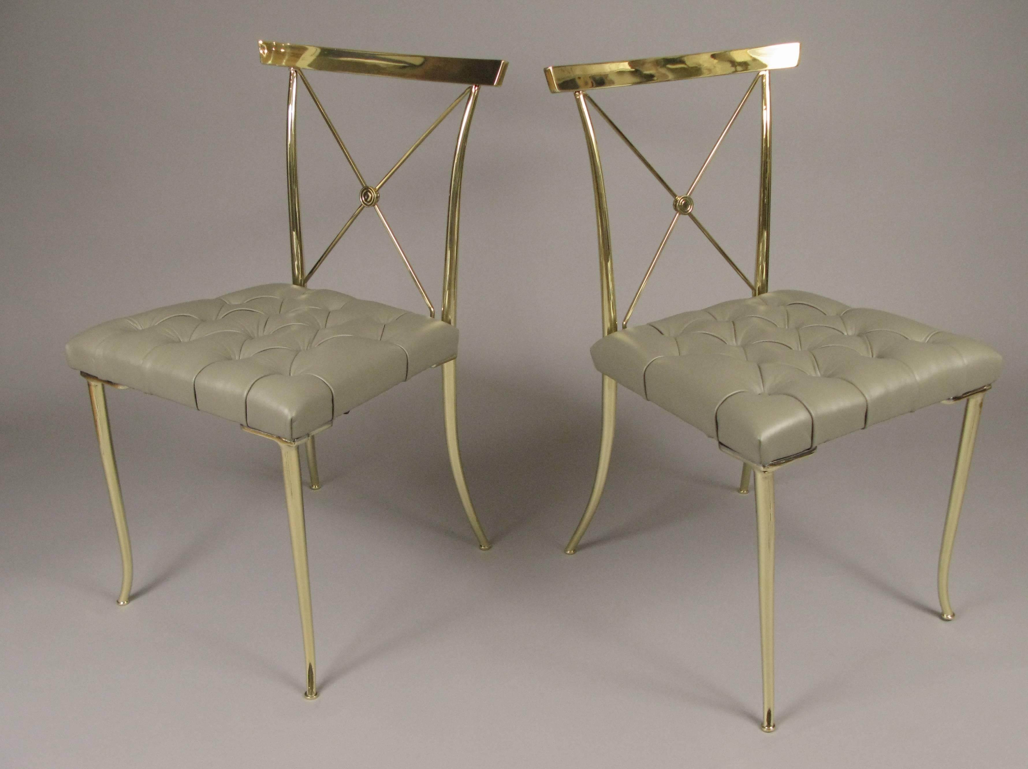 American Classic Modern 1950s Brass and Leather Dining Set 