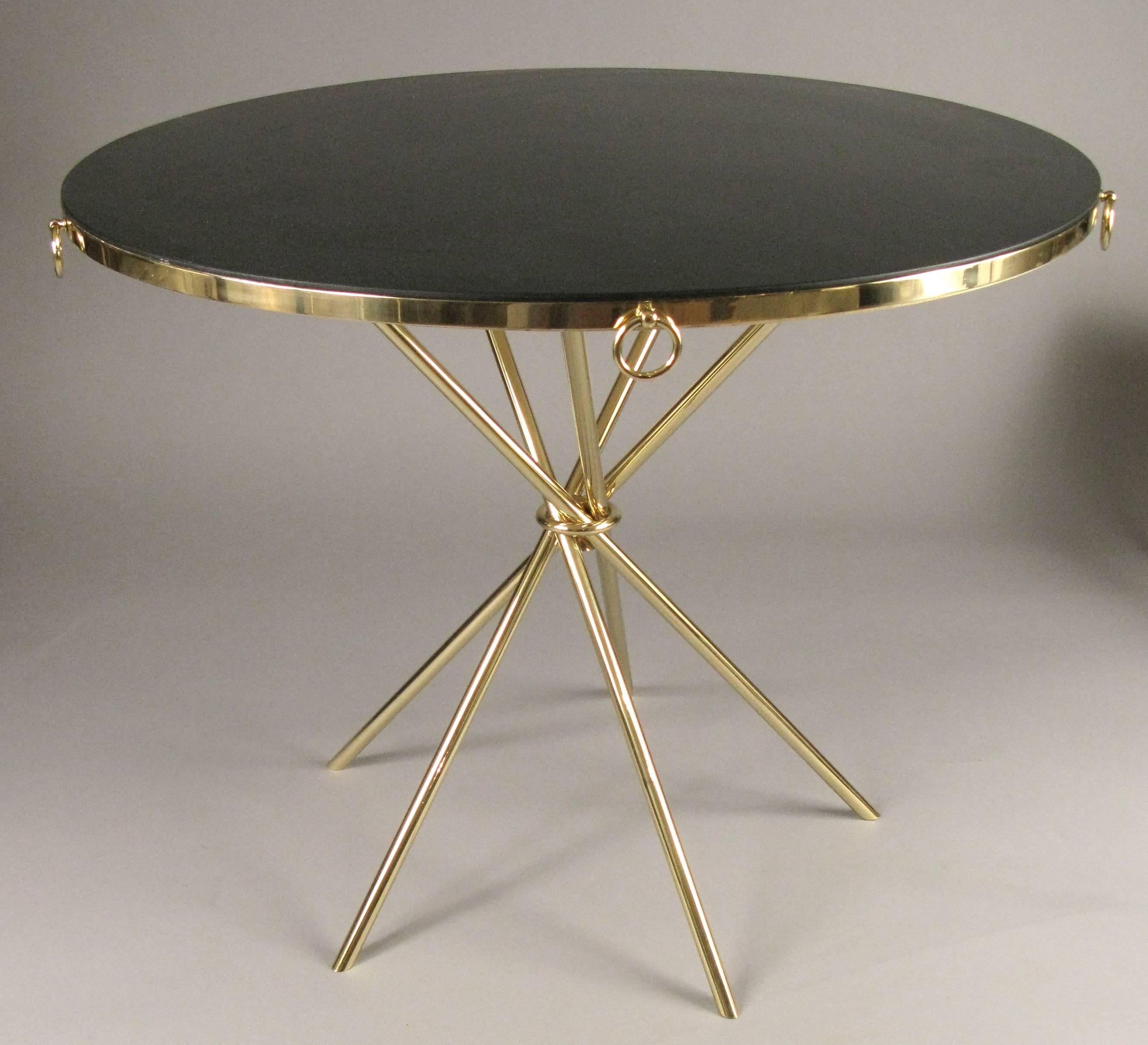 Classic Modern 1950s Brass and Leather Dining Set  In Excellent Condition In Hudson, NY