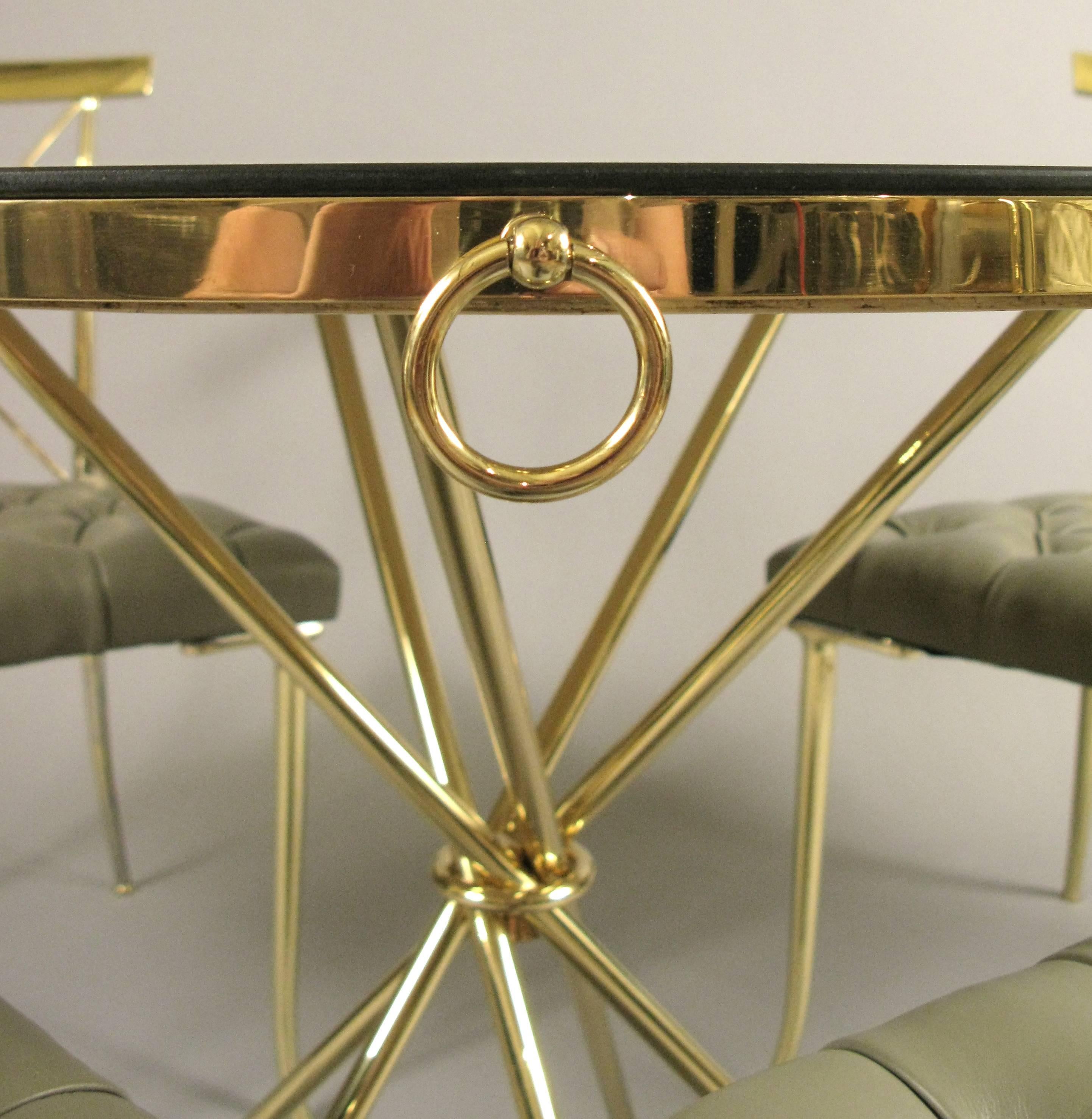 Classic Modern 1950s Brass and Leather Dining Set  4