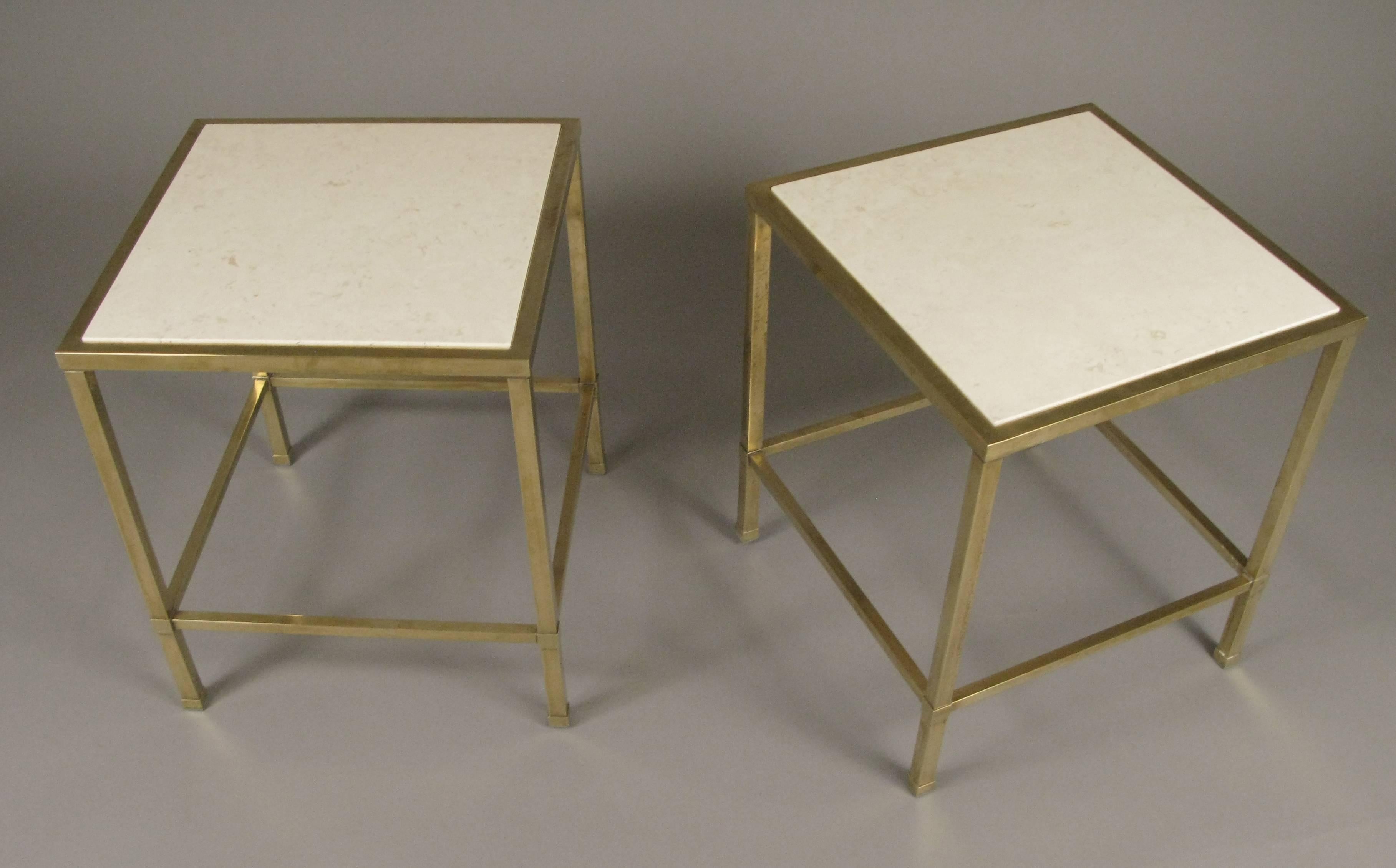 Mid-20th Century Pair of Vintage 1950s Brass and Travertine Tables