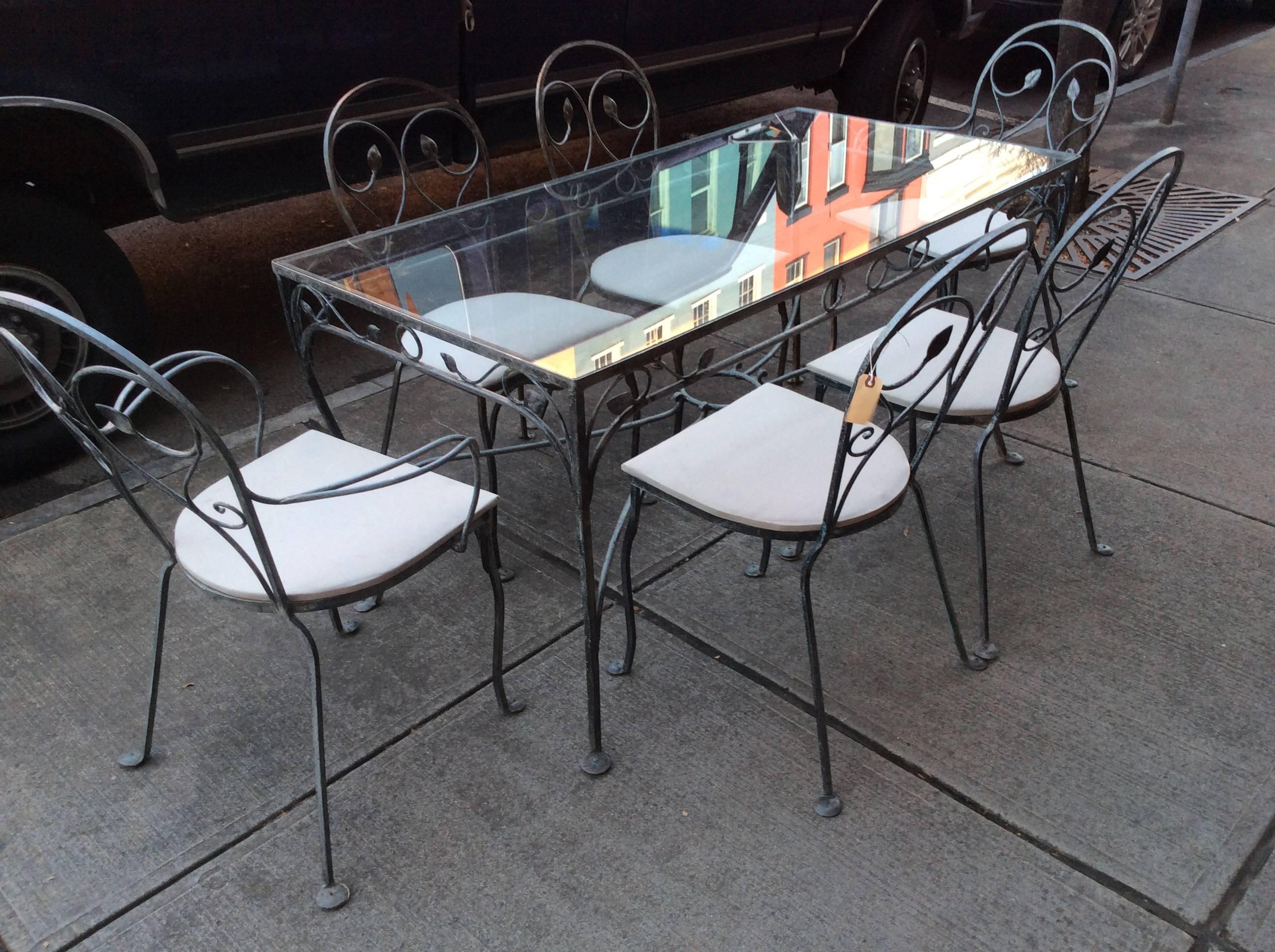 Mid-20th Century Vintage Salterini Wrought Iron Dining Set with Eight Chairs and Demilunes