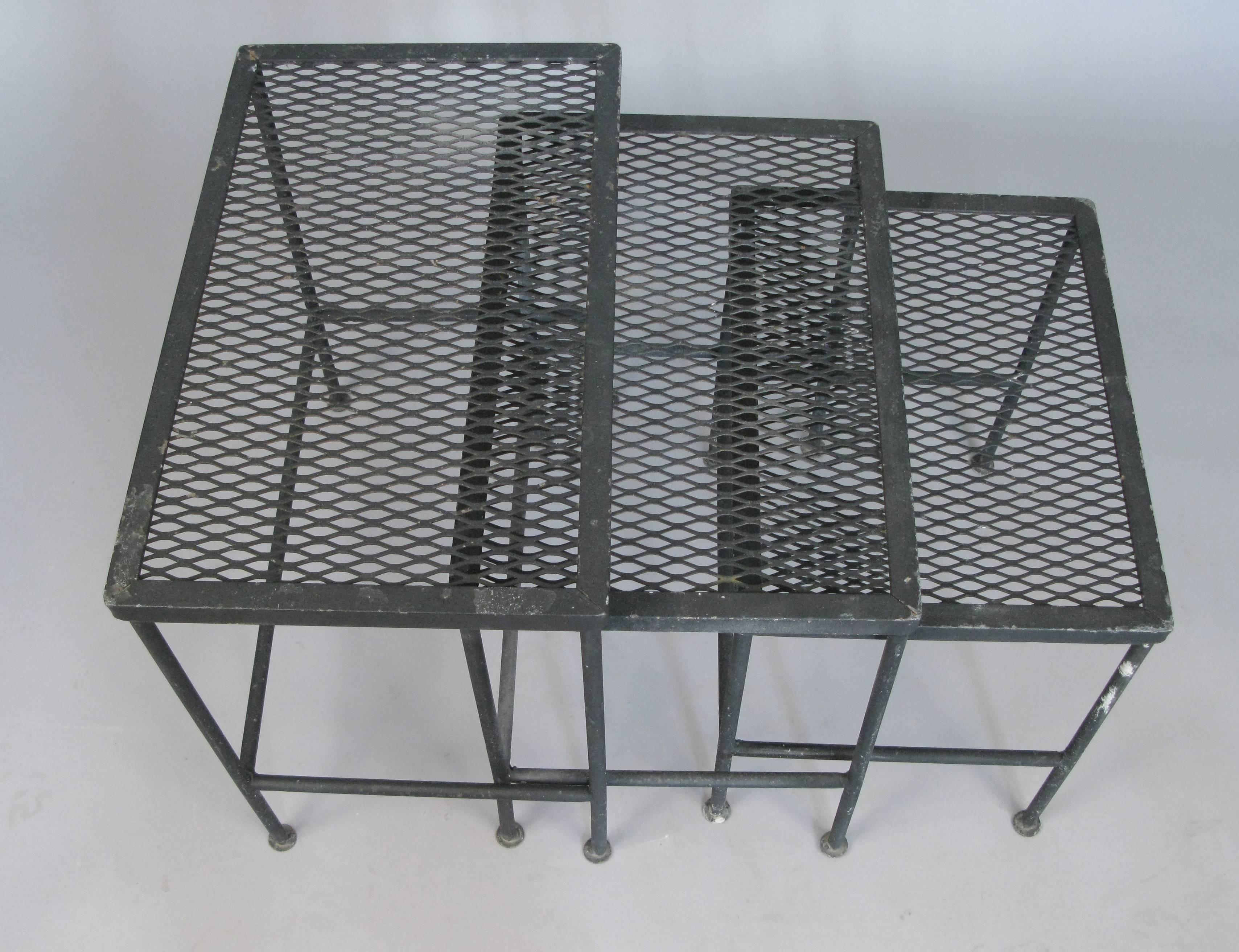 Mid-Century Modern Set of Three Vintage 1950s Woodard Wrought Iron Nesting Tables