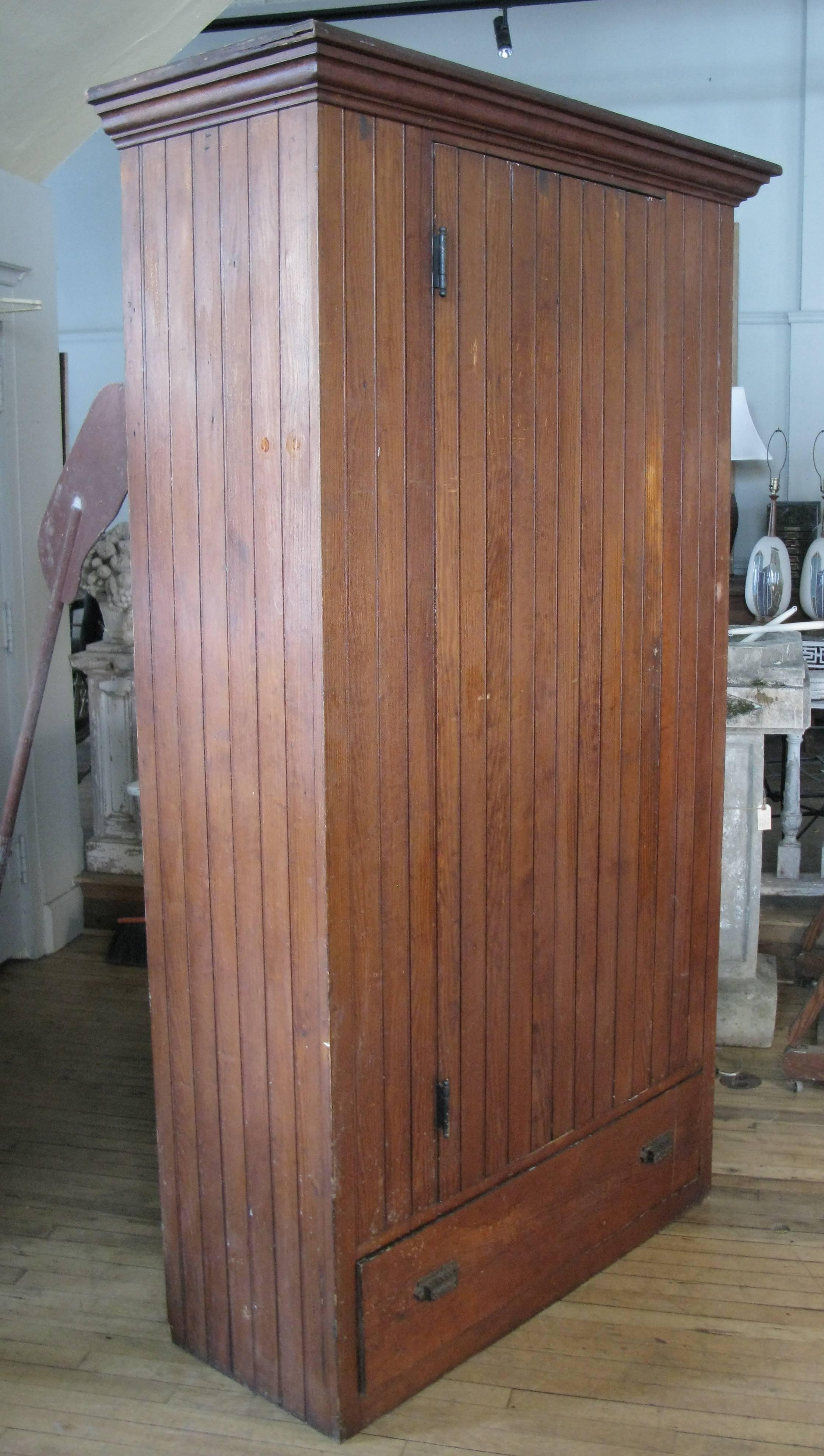 Antique Oak Beadboard Cupboard In Good Condition In Hudson, NY
