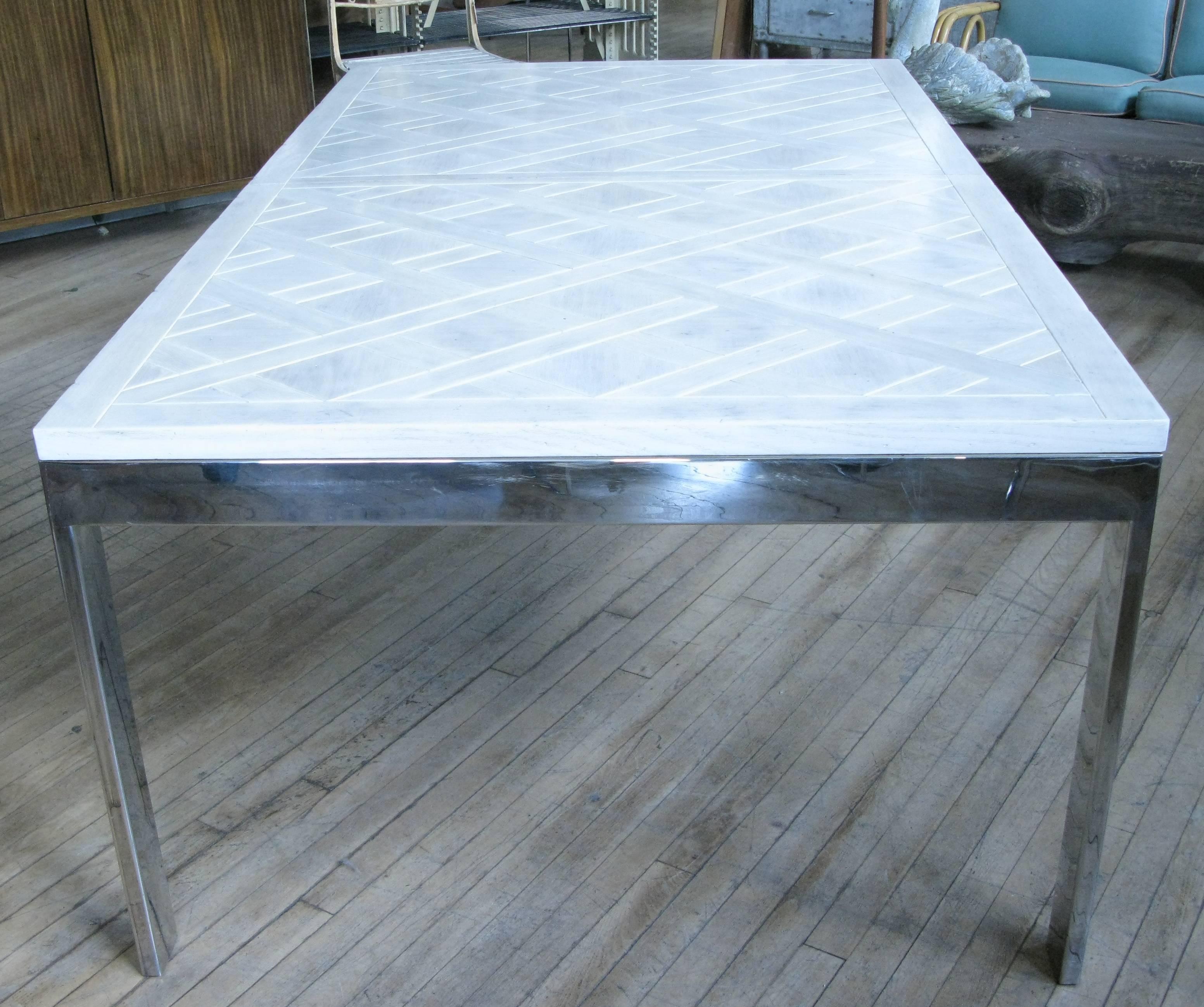 American Vintage Chrome and Bleached Oak Extension Dining Table