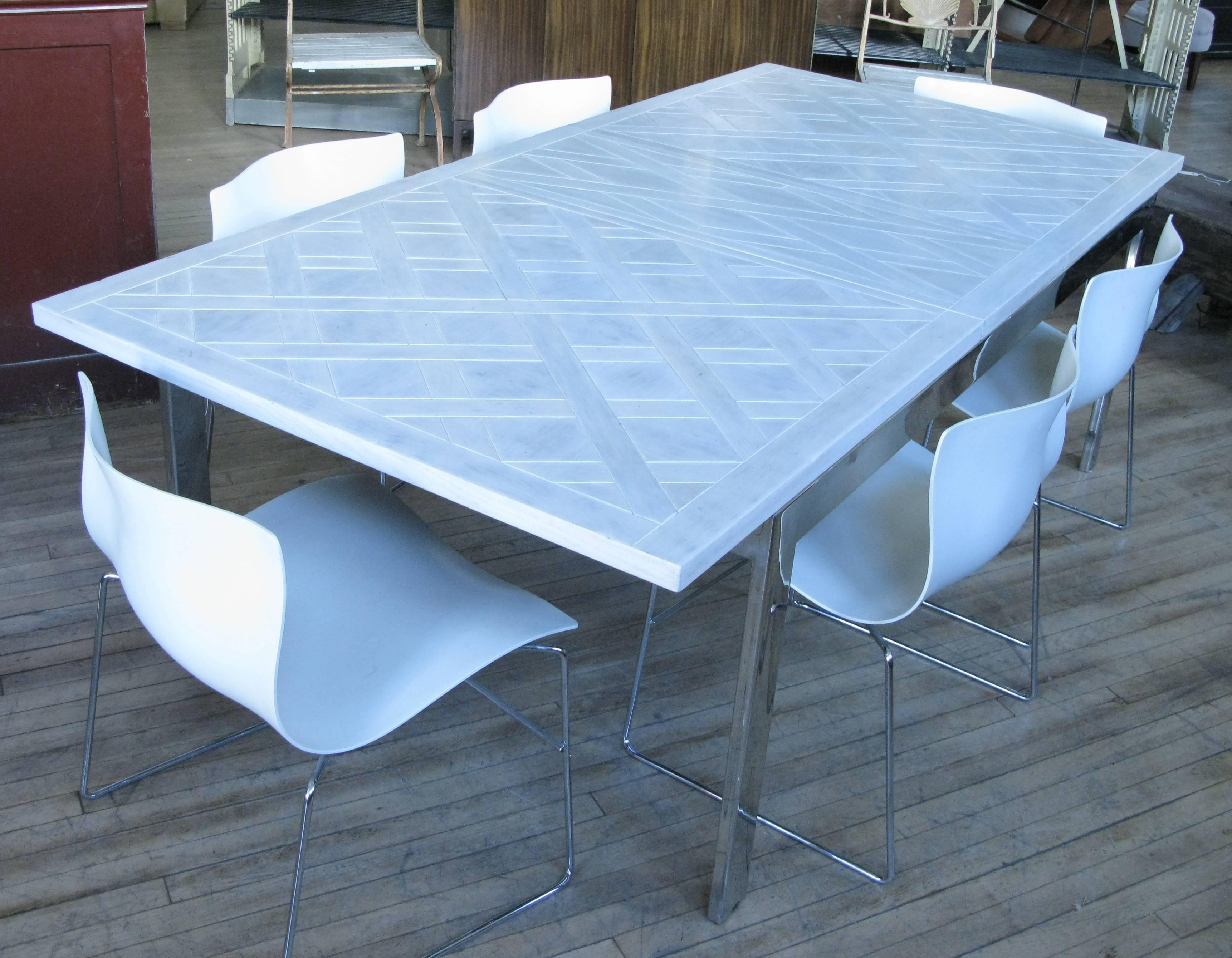 Mid-20th Century Vintage Chrome and Bleached Oak Extension Dining Table