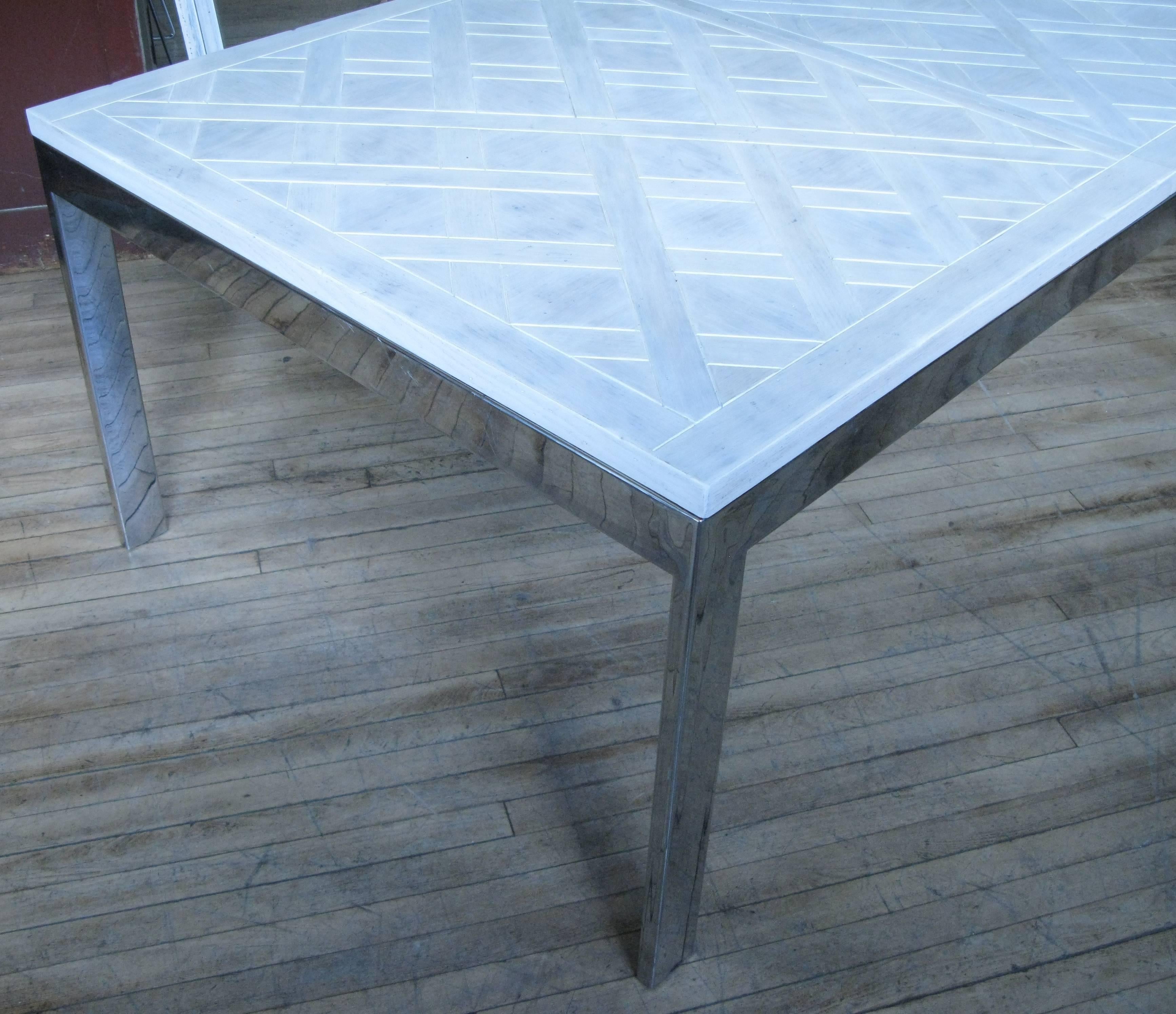 Vintage Chrome and Bleached Oak Extension Dining Table 2