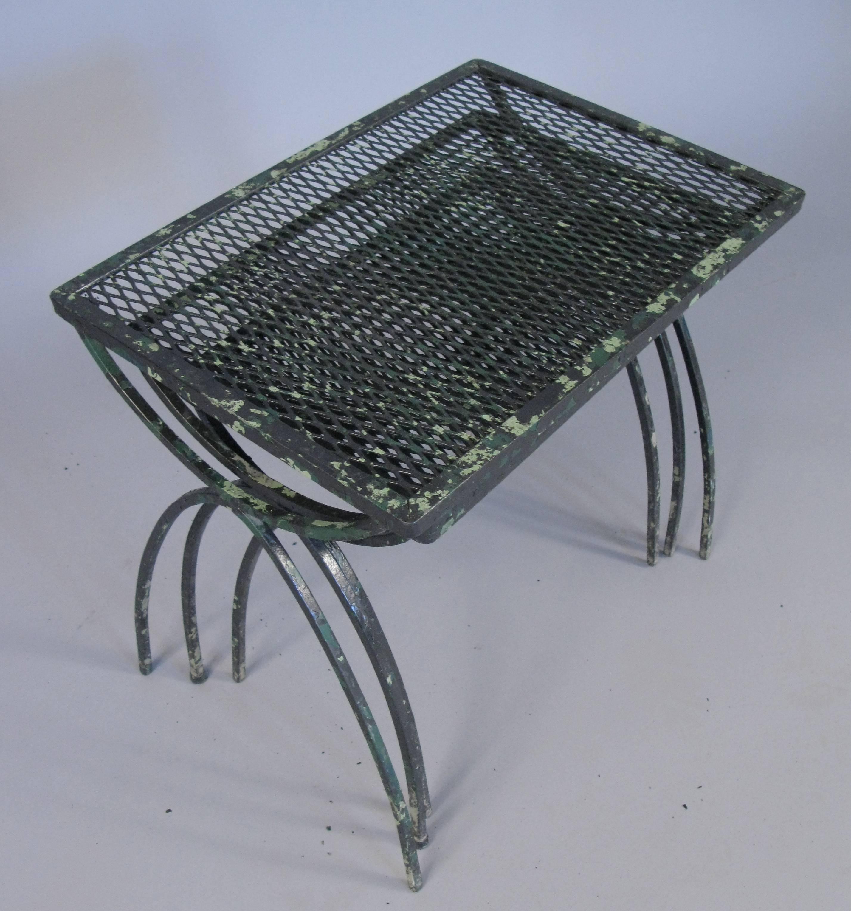 Mid-Century Modern Set of Vintage 1950s Wrought Iron Nesting Tables by Salterini