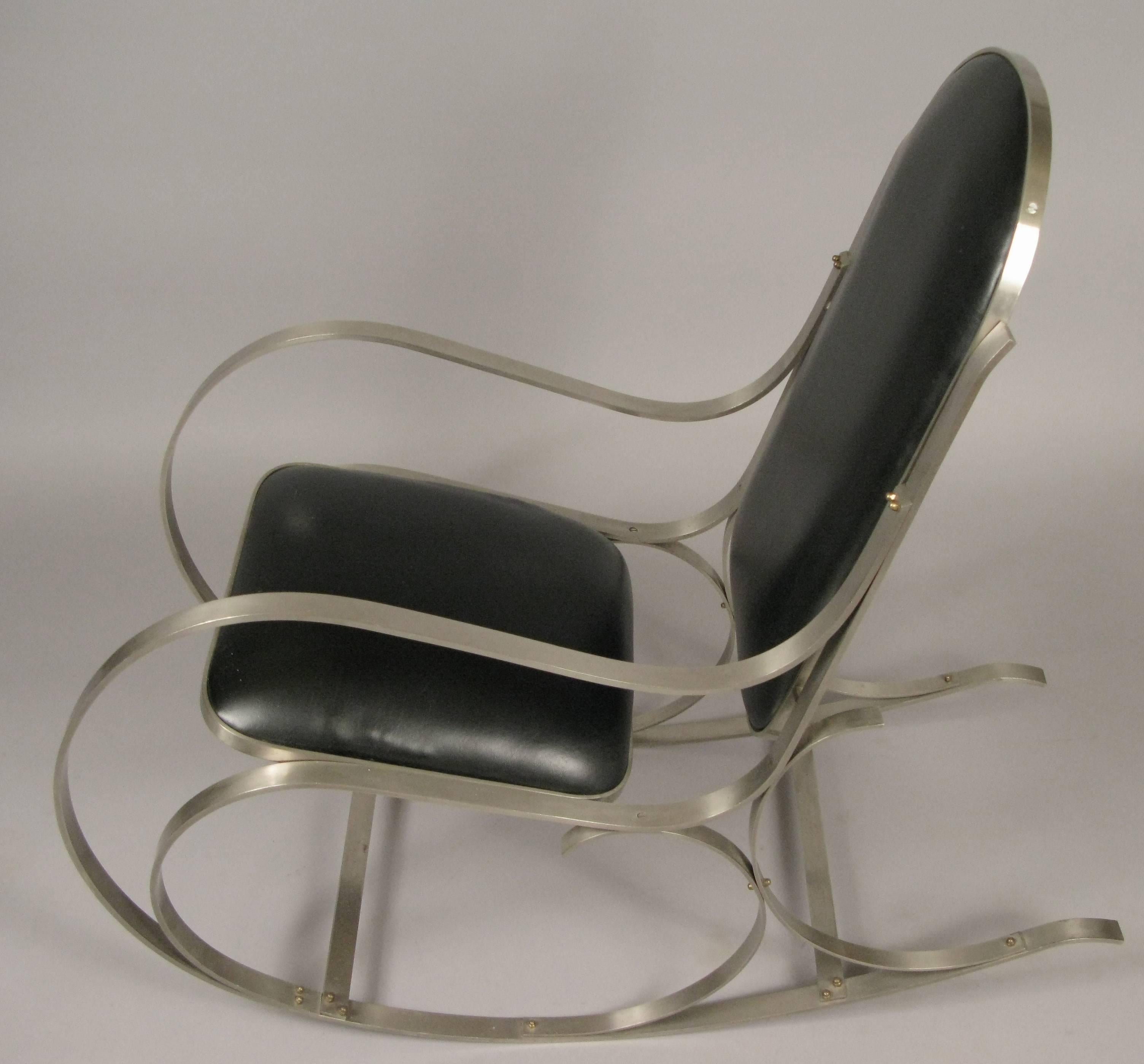 Vintage Italian Brushed Steel Rocking Chair In Excellent Condition In Hudson, NY