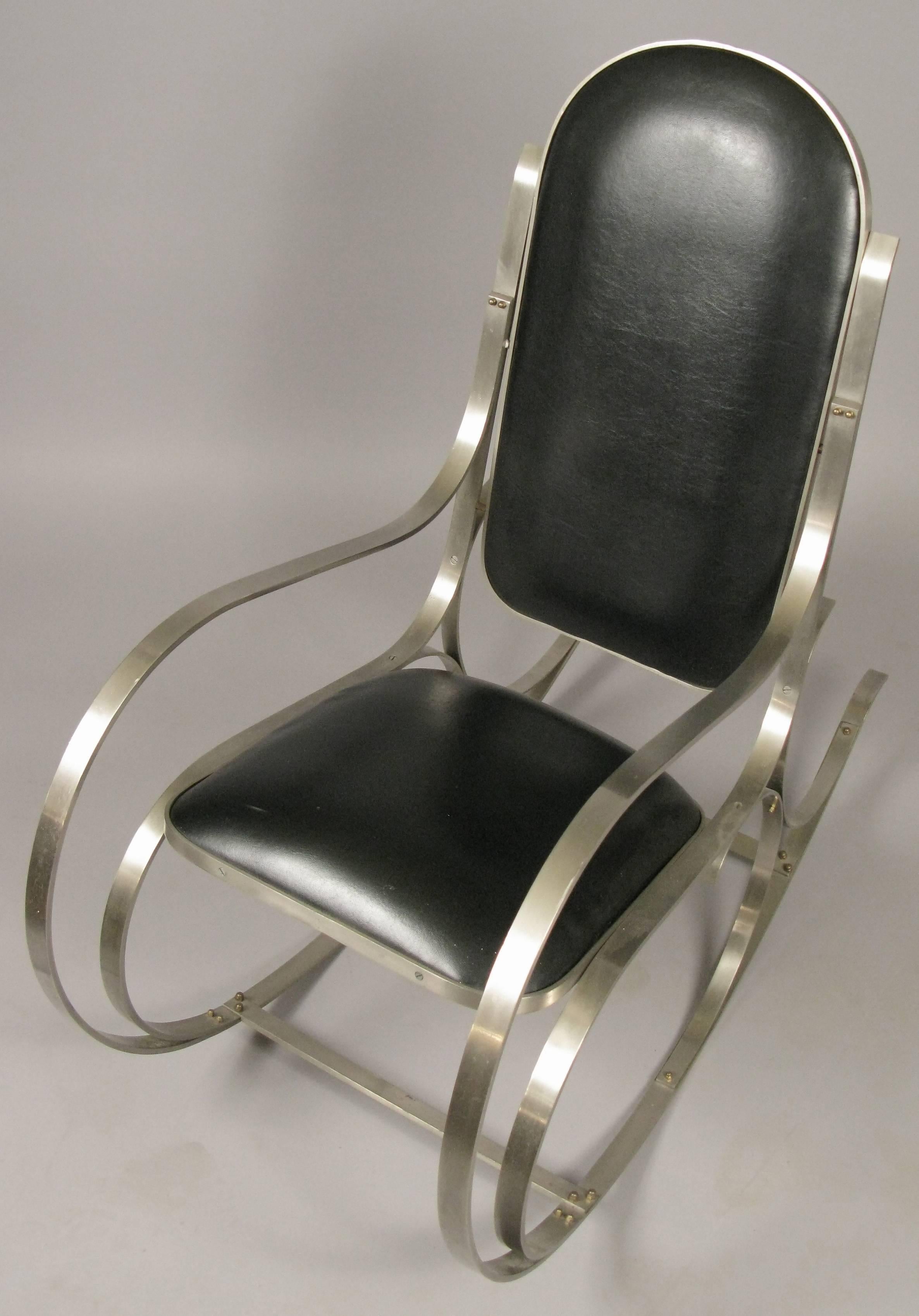Late 20th Century Vintage Italian Brushed Steel Rocking Chair