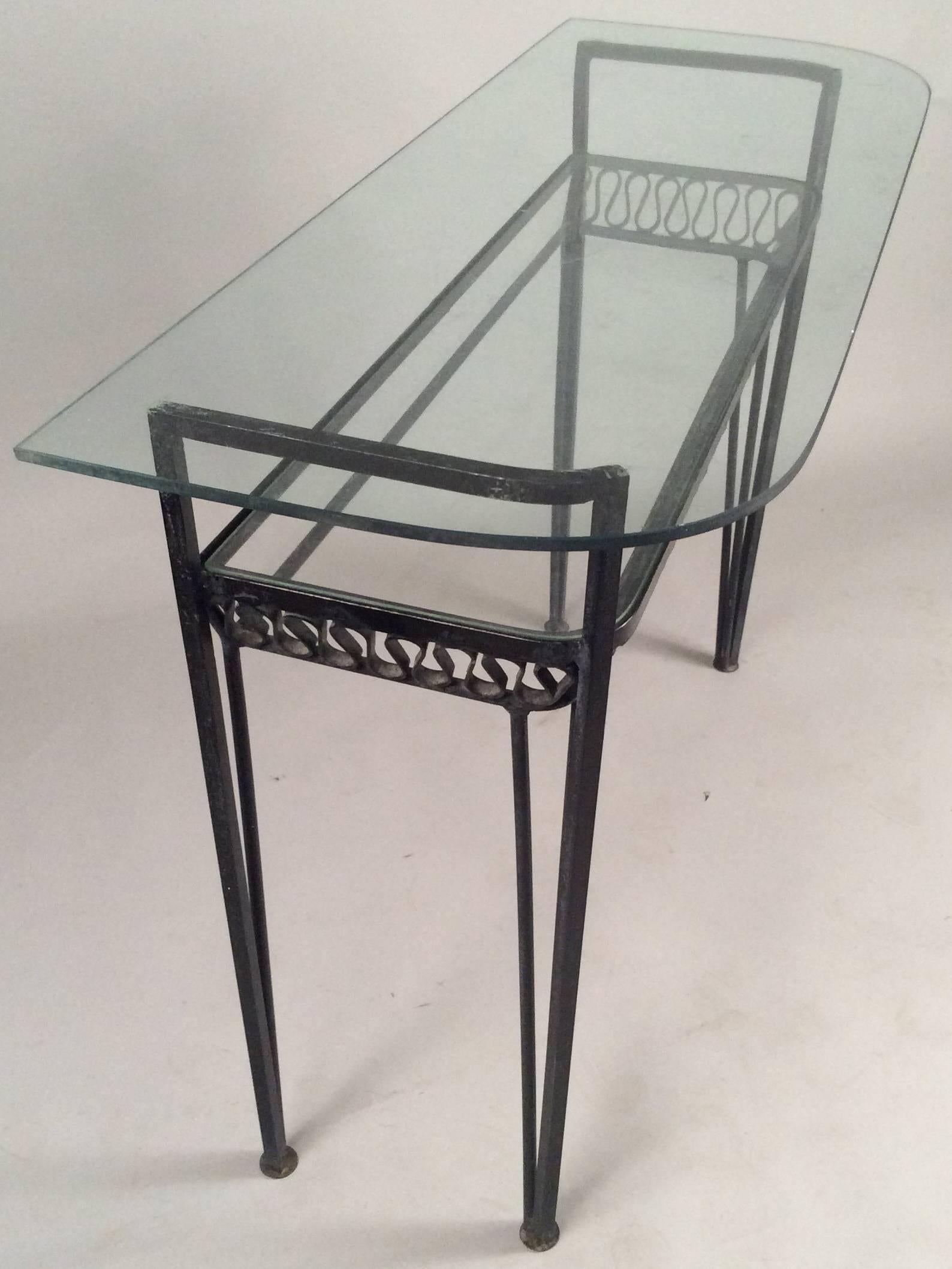 Vintage 1950s Iron and Glass Console Table by Tempestini for Salterini In Good Condition In Hudson, NY