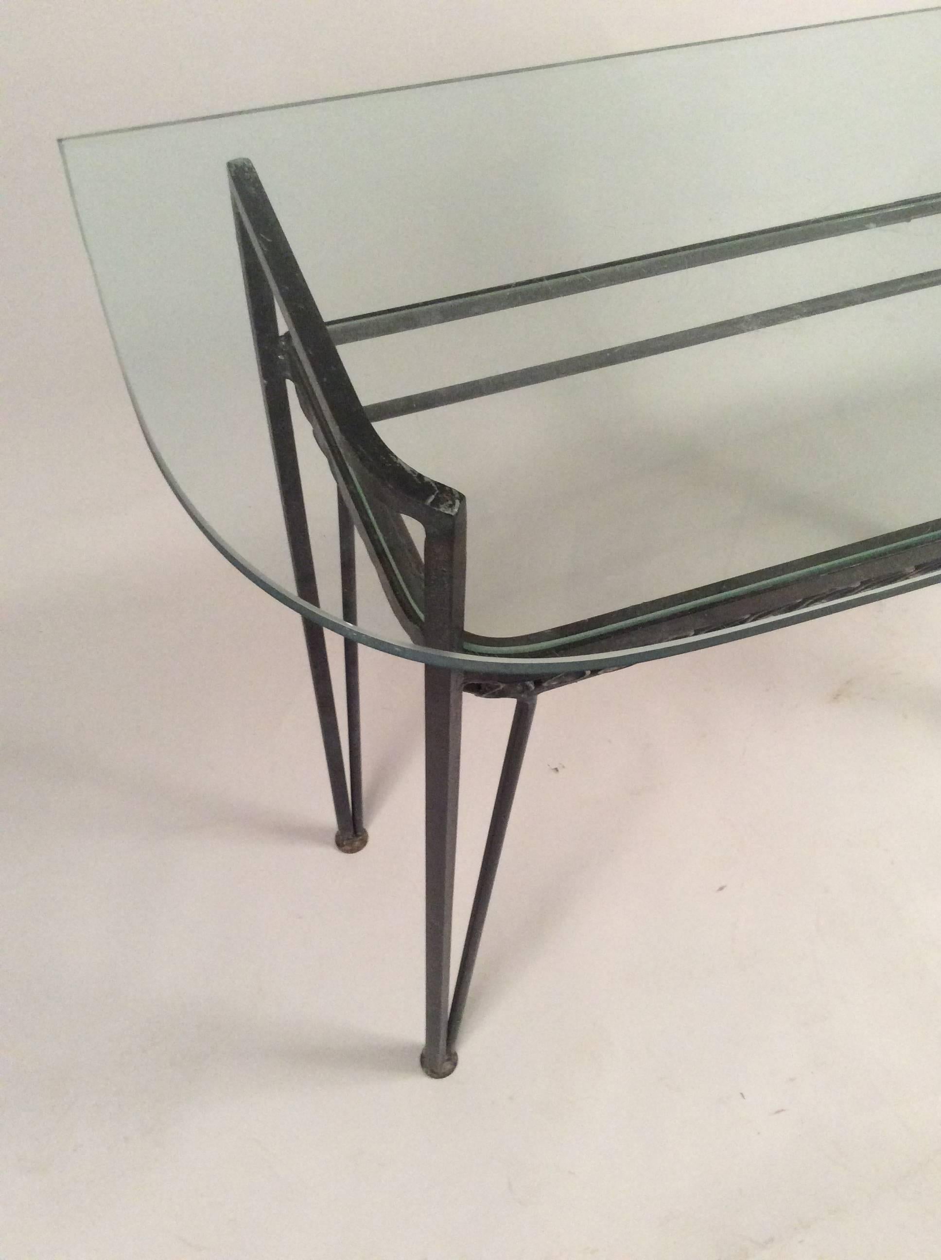 Mid-20th Century Vintage 1950s Iron and Glass Console Table by Tempestini for Salterini