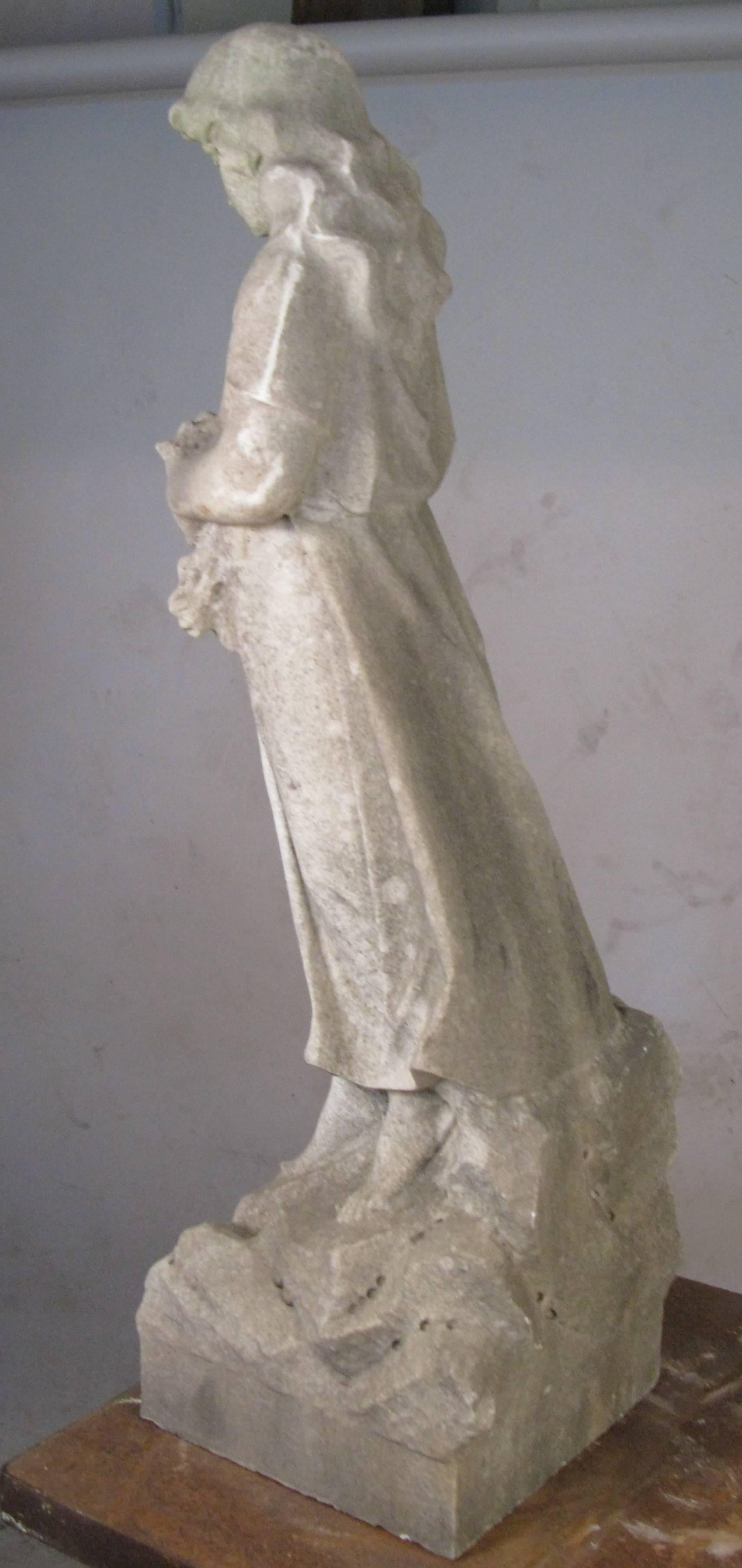 American Antique Romantic Period Carved Marble Angel Sculpture