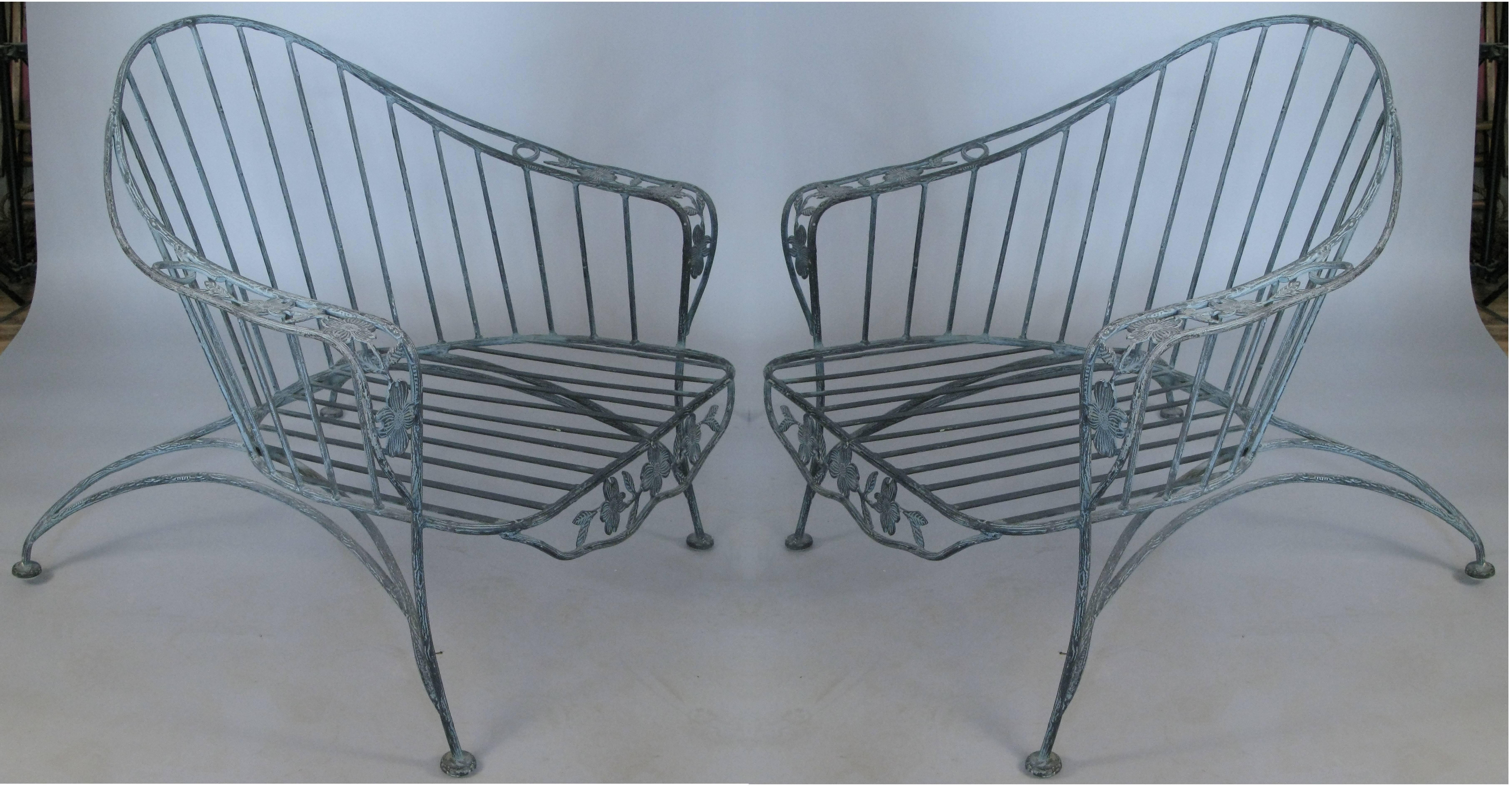 Set of Faux Bois Wrought Iron Lounge Seating, Pair of Chairs and Sofa 1