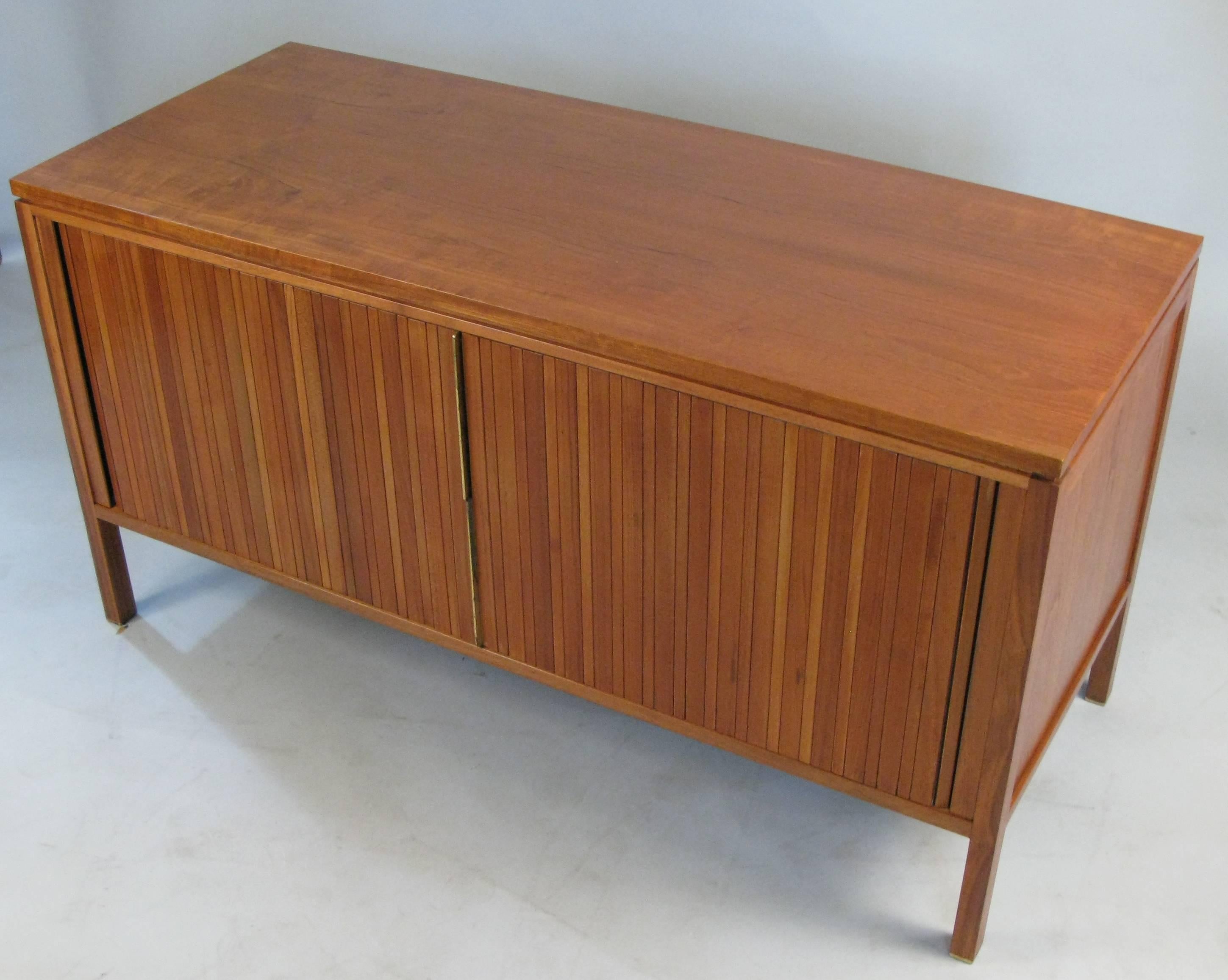 Vintage 1950s Walnut Tambour Door Cabinet by Edward Wormley for Dunbar In Excellent Condition In Hudson, NY