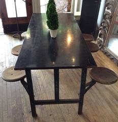 Antique Industrial Cast Iron Dining Table with Swing Out Seats