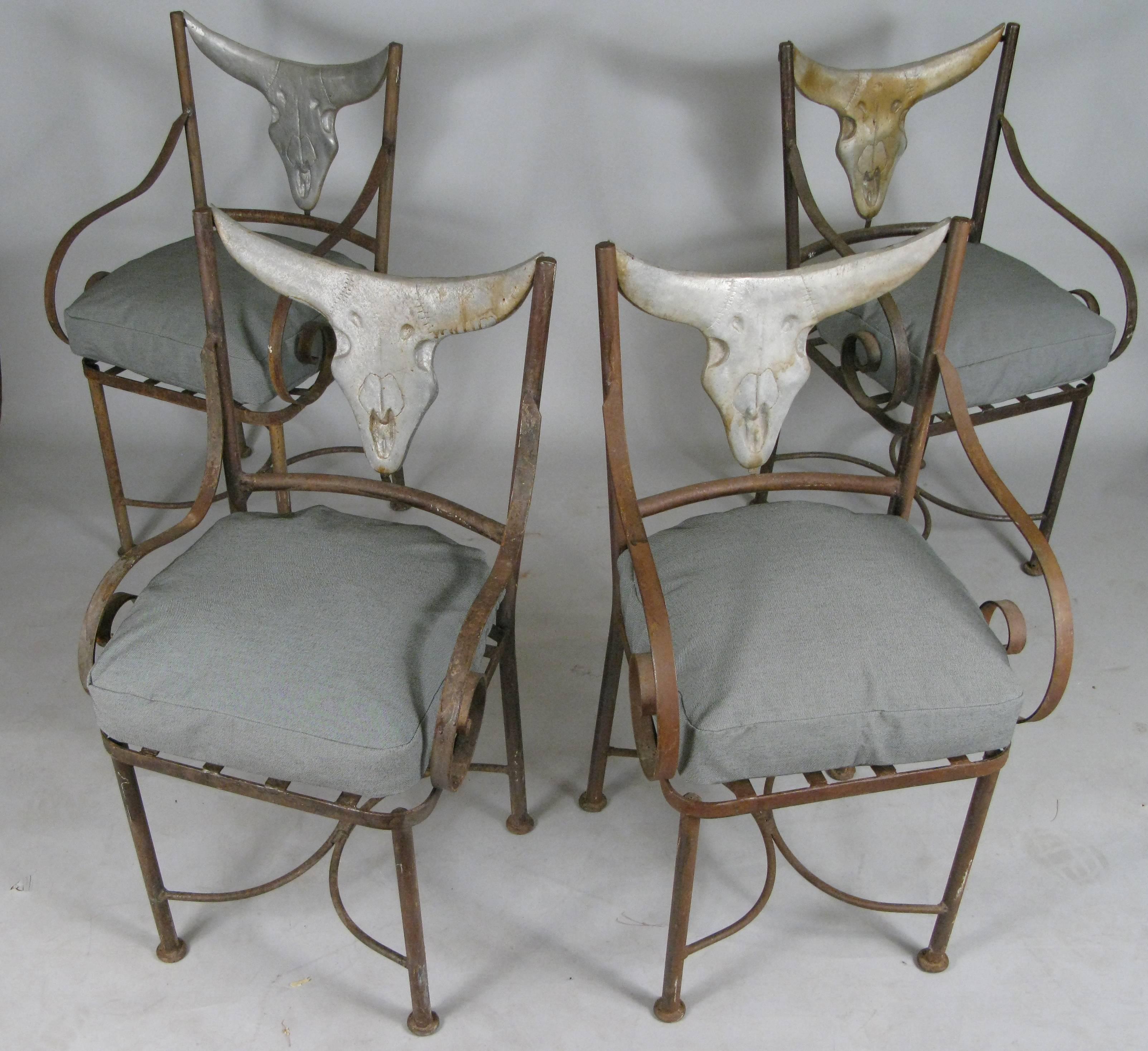 American Set of Four Iron Steer Horn Chairs
