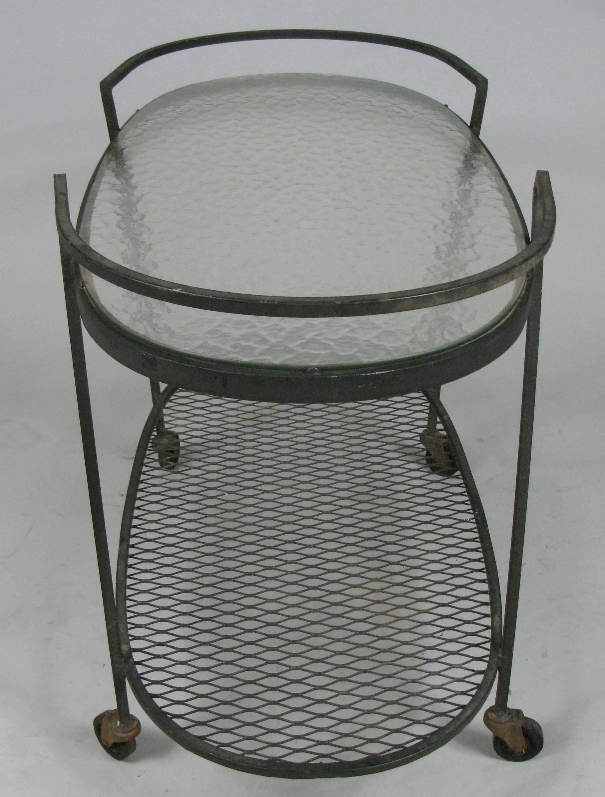 Mid-Century Modern Wrought Iron 1950s Oval Bar Cart by Woodard