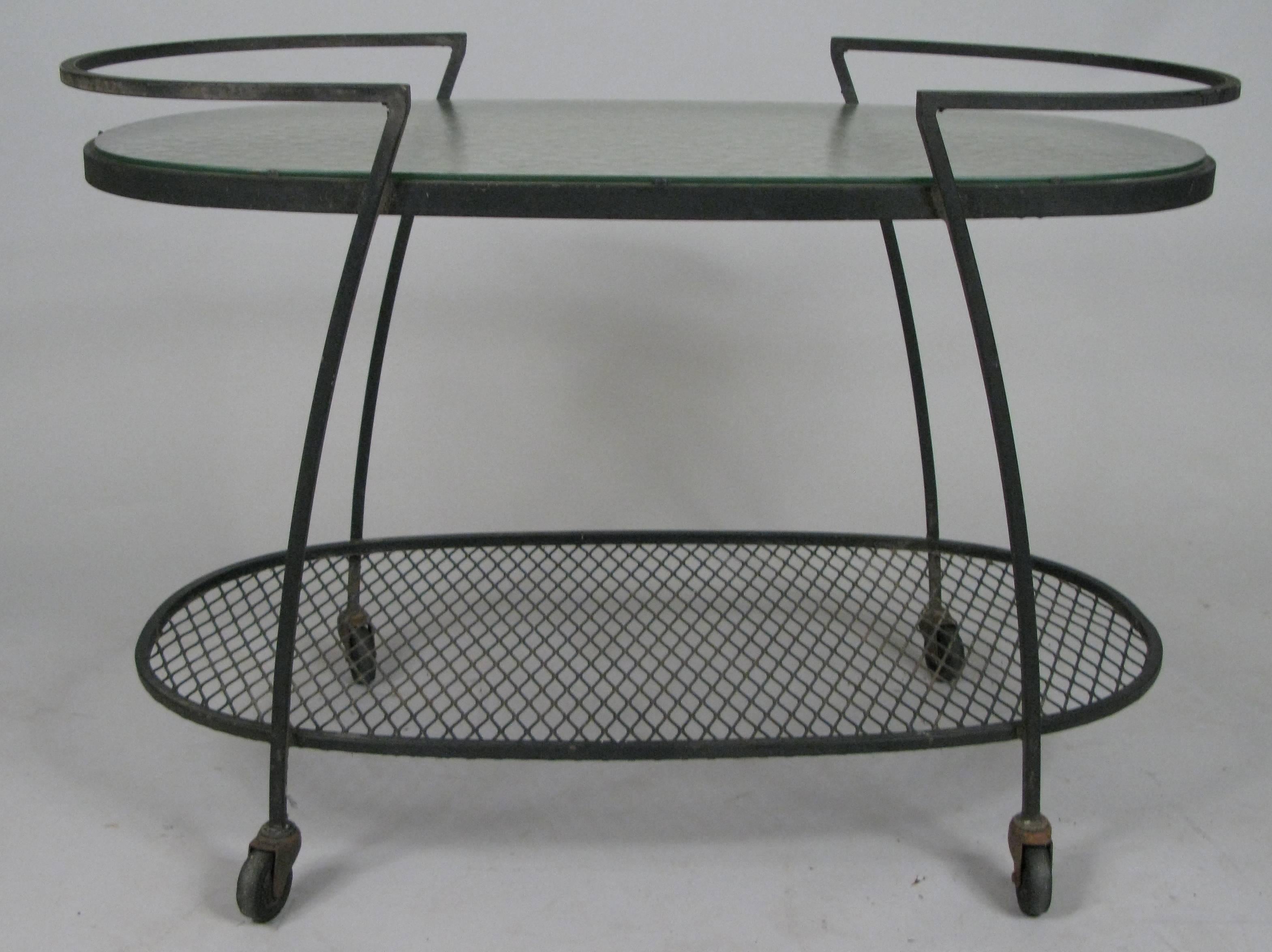 American Wrought Iron 1950s Oval Bar Cart by Woodard