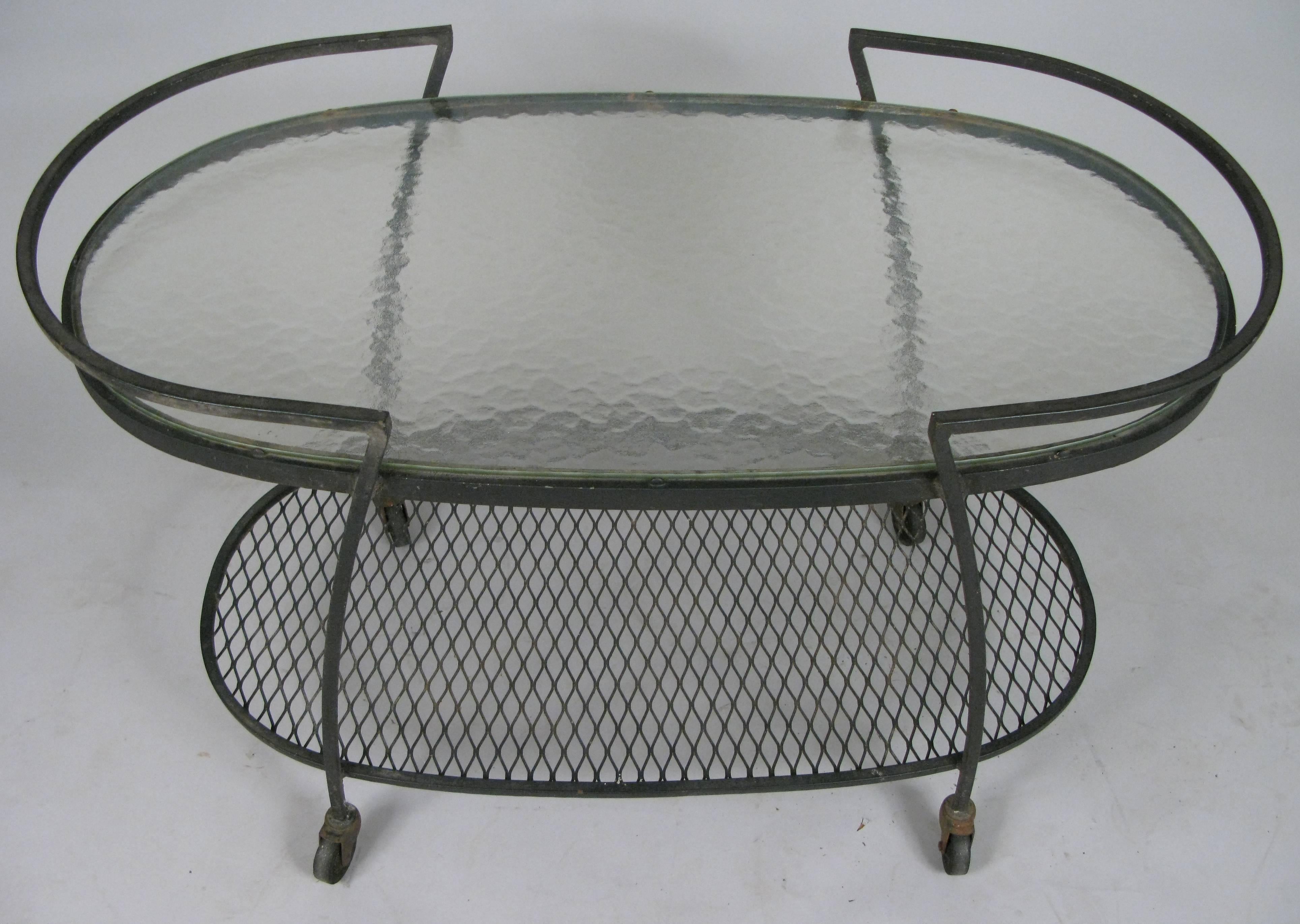 Mid-20th Century Wrought Iron 1950s Oval Bar Cart by Woodard