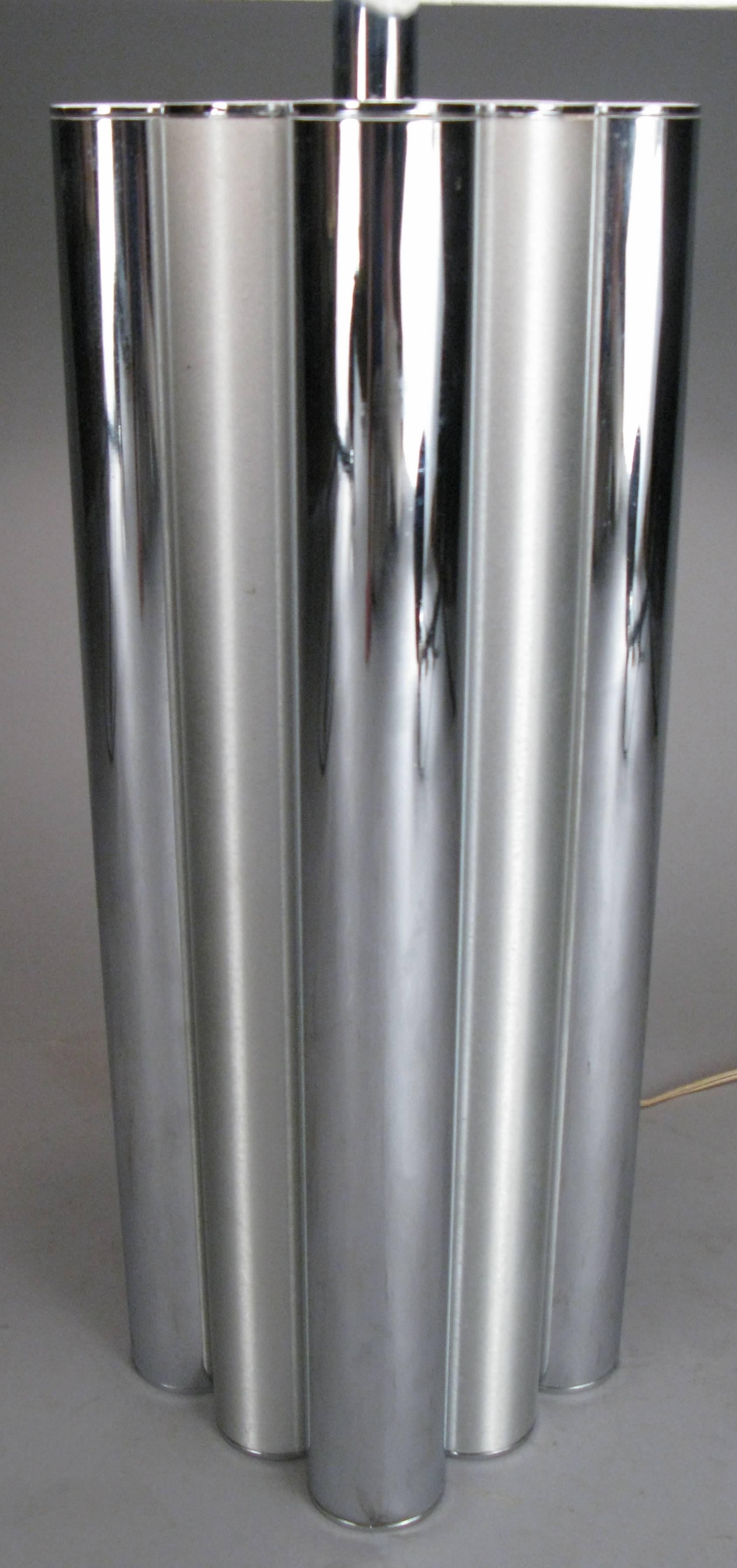 Pair of 1970s Chrome and Brushed Steel Tubular Lamps by Mutual Sunset In Good Condition In Hudson, NY